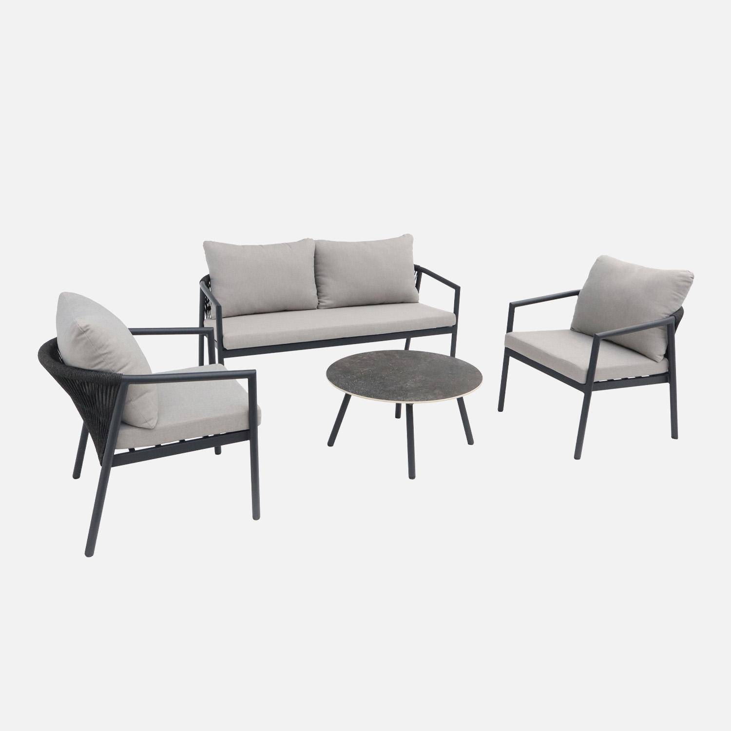 Conjunto de jardín de aluminio y cuerdas, 4 plazas Gris - 145x77x69 cm,sweeek,Photo4