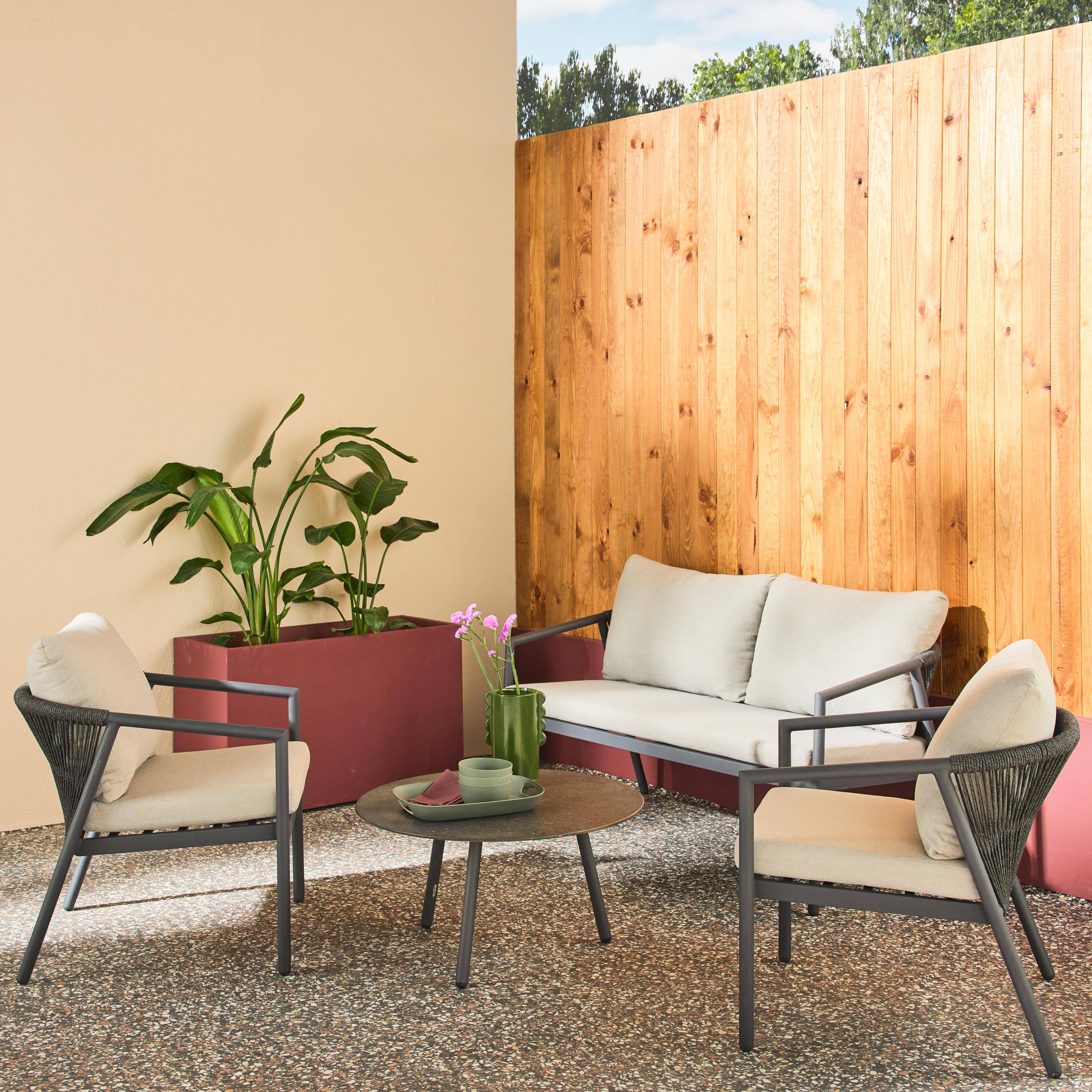 Gartenmöbel-Set aus Aluminium mit Seilbespannung für 4 Personen, grau - Korava Photo2