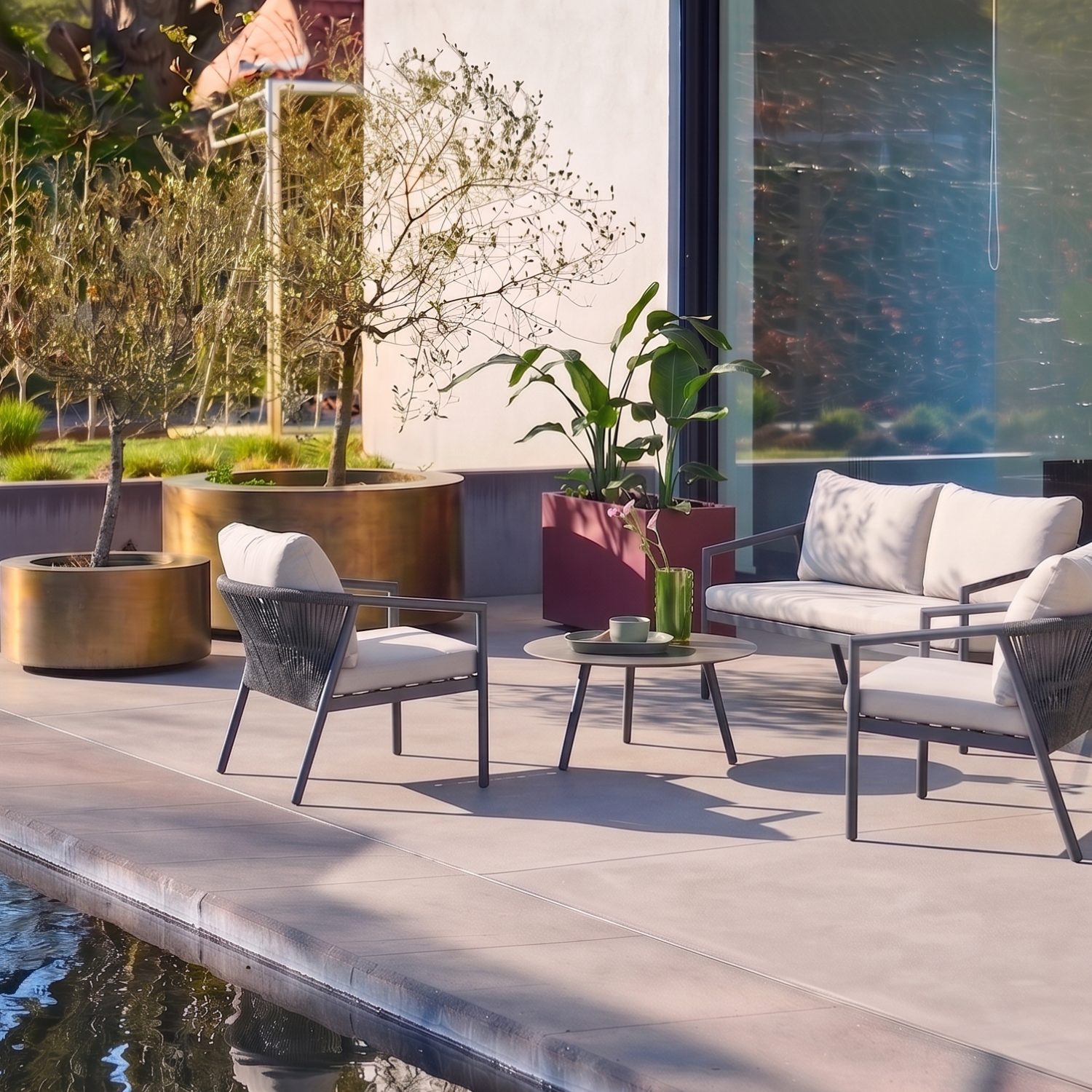 Conjunto de jardín de aluminio y cuerdas, 4 plazas Gris - 145x77x69 cm Photo1