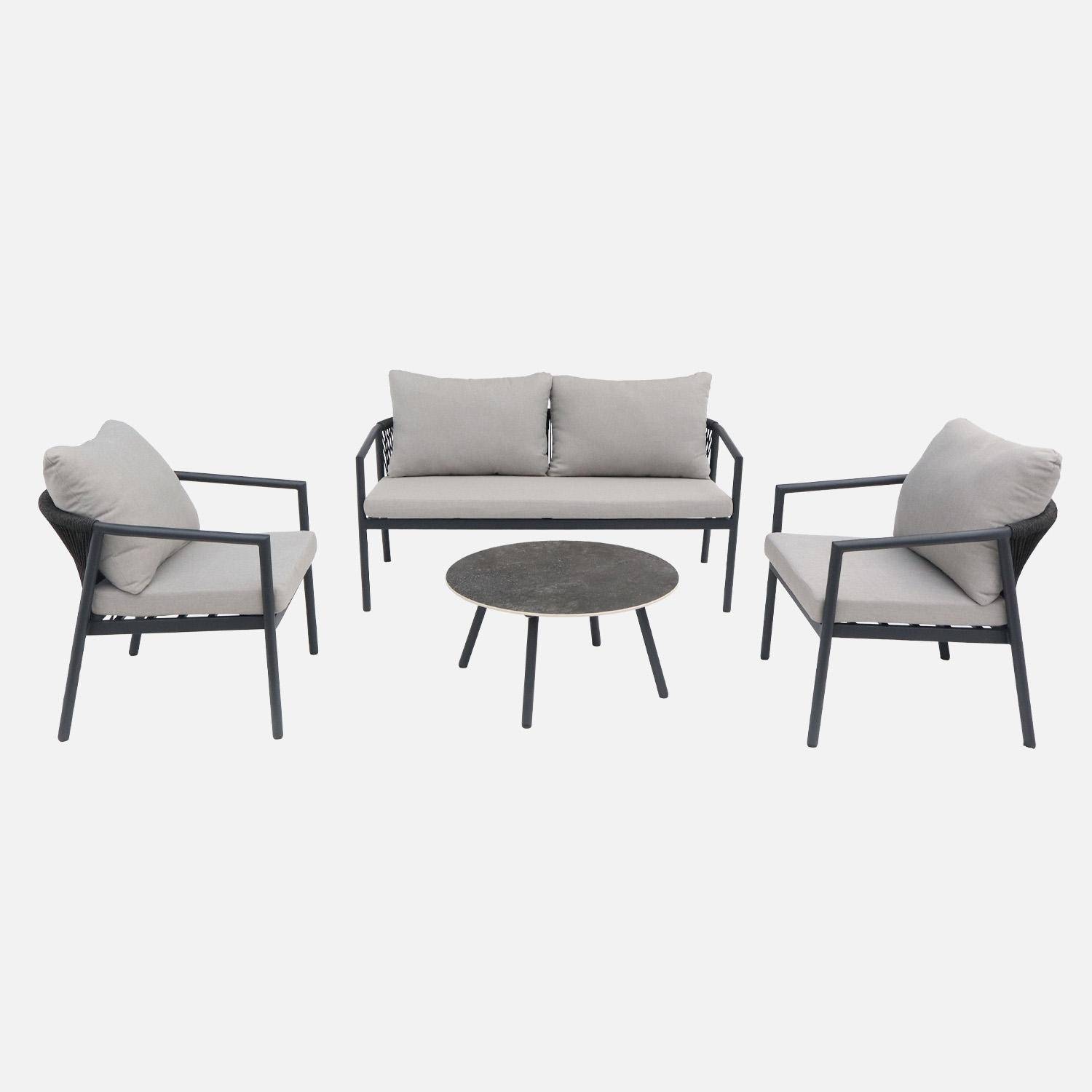Salotto da giardino in alluminio e corde, 4 posti Grigio - 145x77x69 cm,sweeek,Photo3