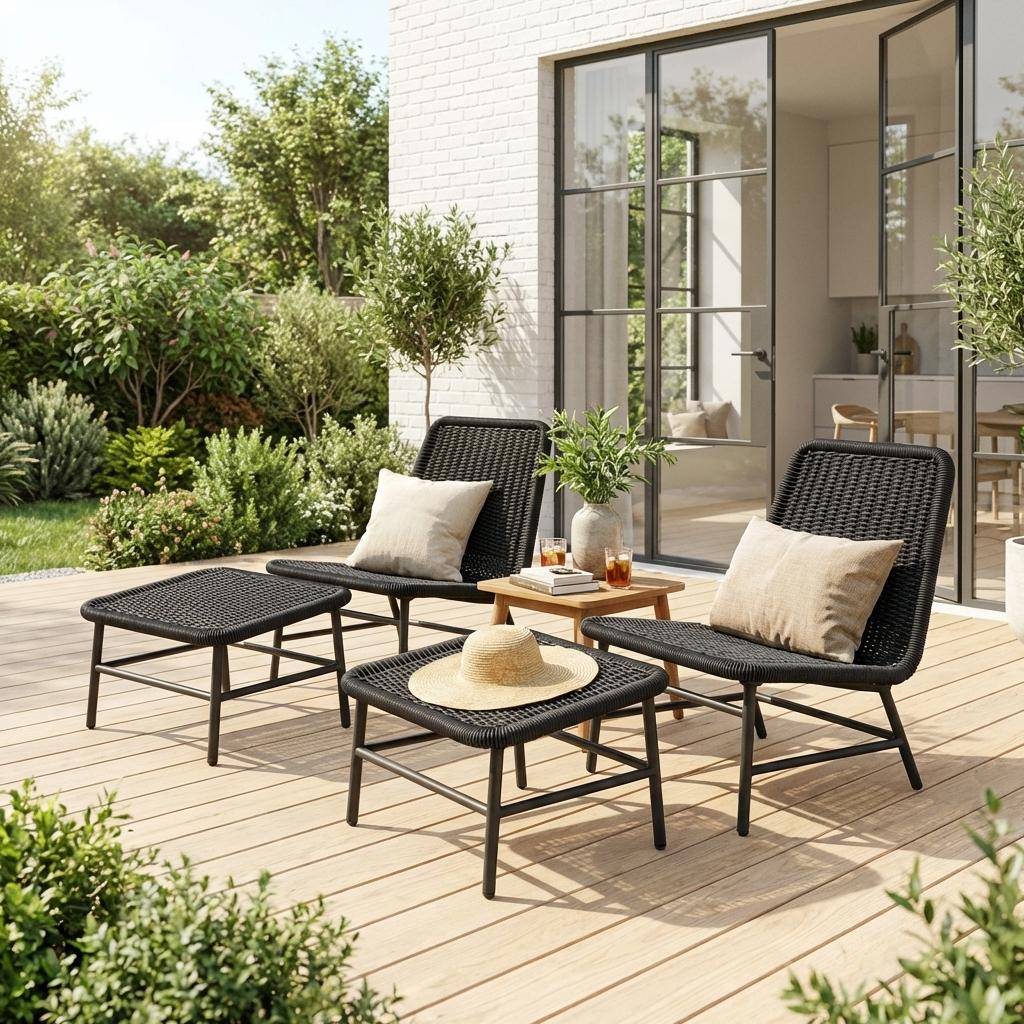 Sillón relax y reposapiés de aluminio y cuerda, set de 2 Antracita - 66x76x74 cm,sweeek,Photo1