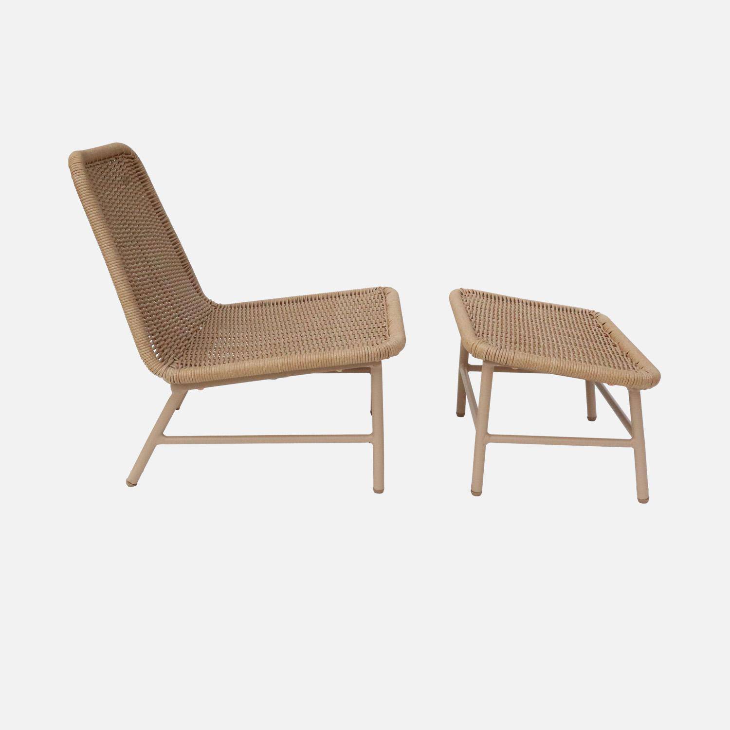 Sillón relax y reposapiés de aluminio y cuerda, set de 2 Beige - 66x76x74 cm Photo4