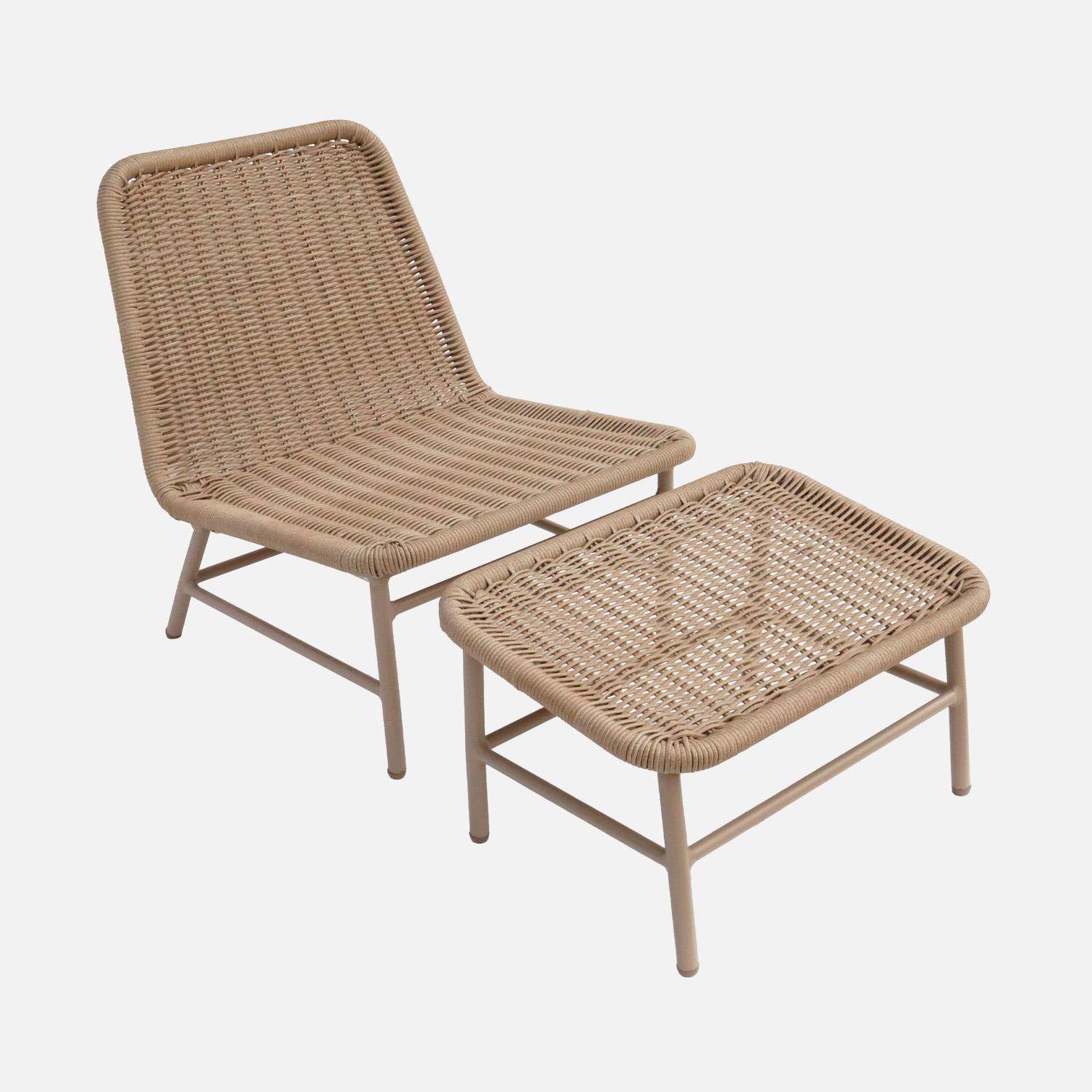 Sillón relax y reposapiés de aluminio y cuerda, set de 2 Beige - 66x76x74 cm,sweeek,Photo3