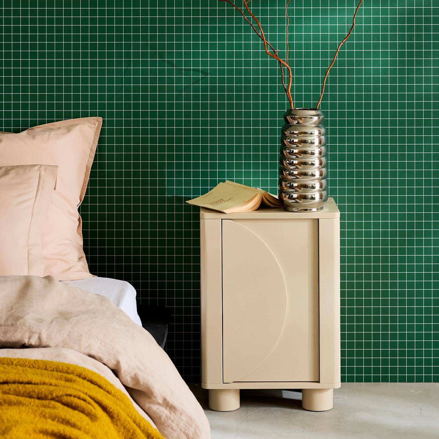 Wood effect bedside table with 1 reversible door beige 40x30x57 cm - Pondi,sweeek,Photo1