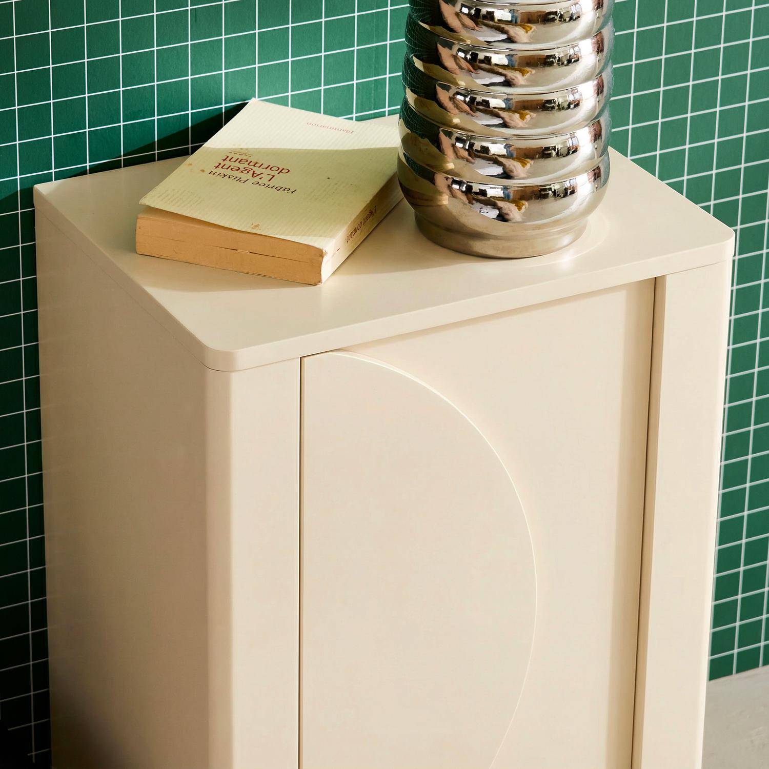 Wood effect bedside table with 1 reversible door beige 40x30x57 cm - Pondi Photo3