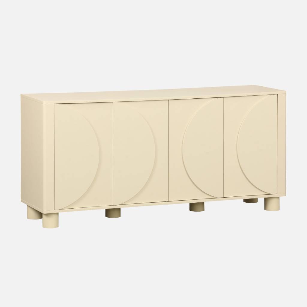 Mesita de noche efecto madera de mango con 1 puerta reversible, Beige