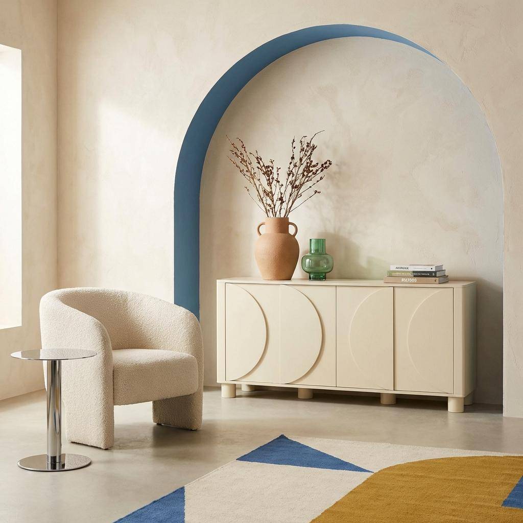 Aparador exótico efecto madera con 4 puertas, 155cm Beige - 40x30x57 cm Photo1