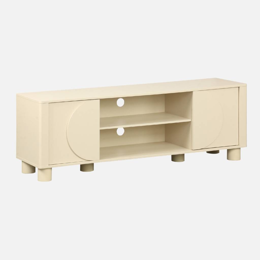 Mesita de noche efecto madera de mango con 1 puerta reversible, Beige