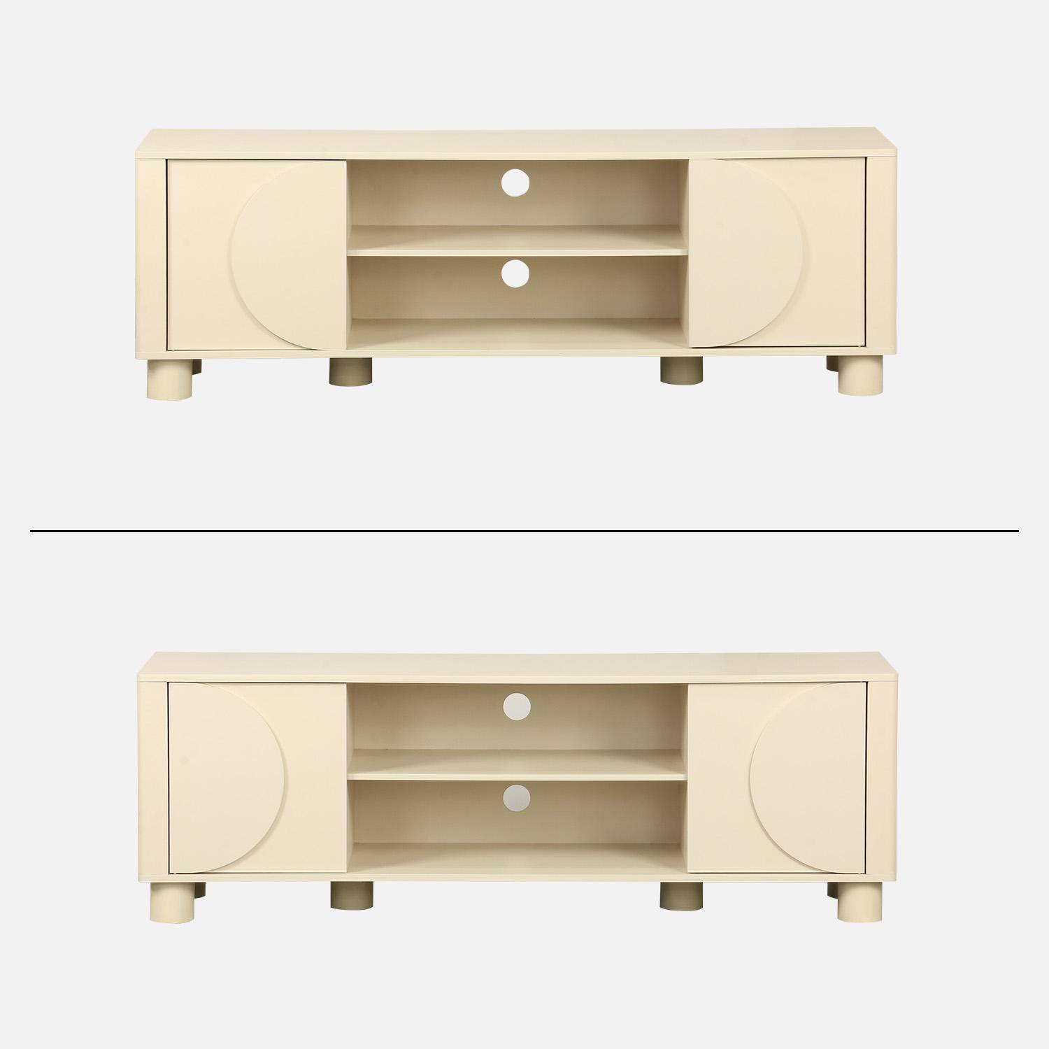 Mueble de TV exótico efecto madera con 2 puertas reversibles, 155cm Beige - 40x30x57 cm Photo2