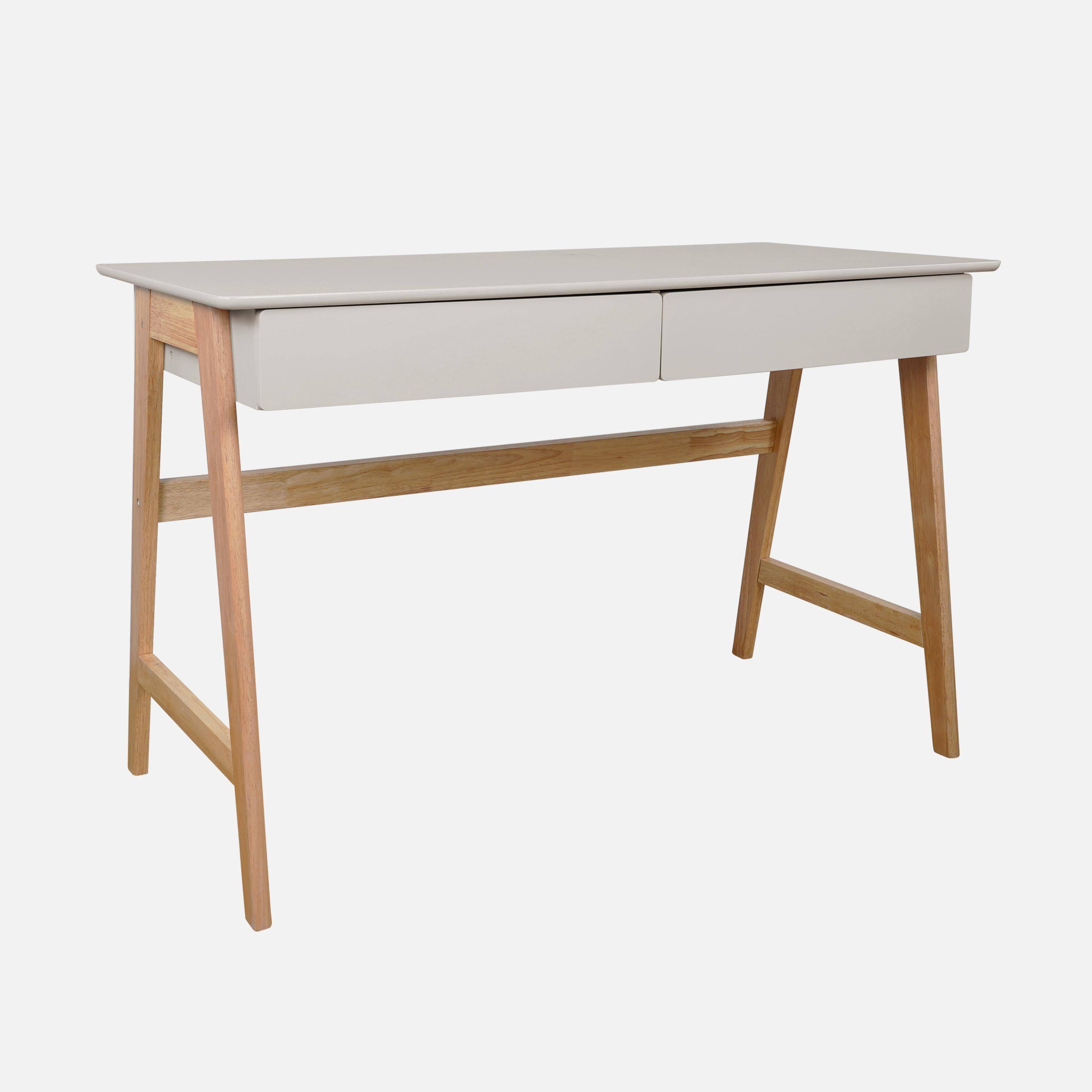 Bureau décor bois piétement bois d'hévéa 2 tiroirs naturel - Tommy,sweeek,Photo1