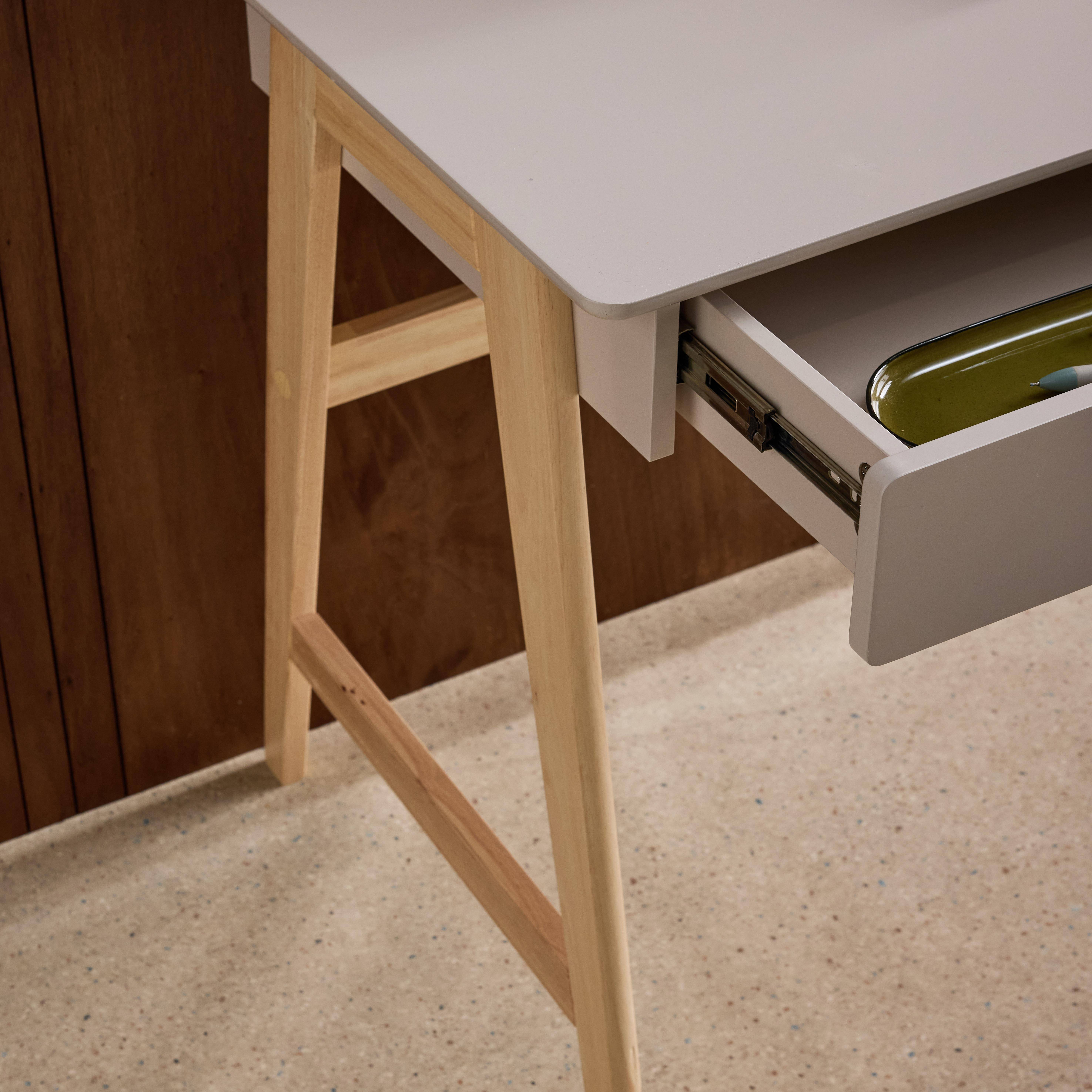 Biurko dekoracyjne z drewna, nogi z drewna kauczukowego, 2 szuflady, naturalne - Tommy Photo4