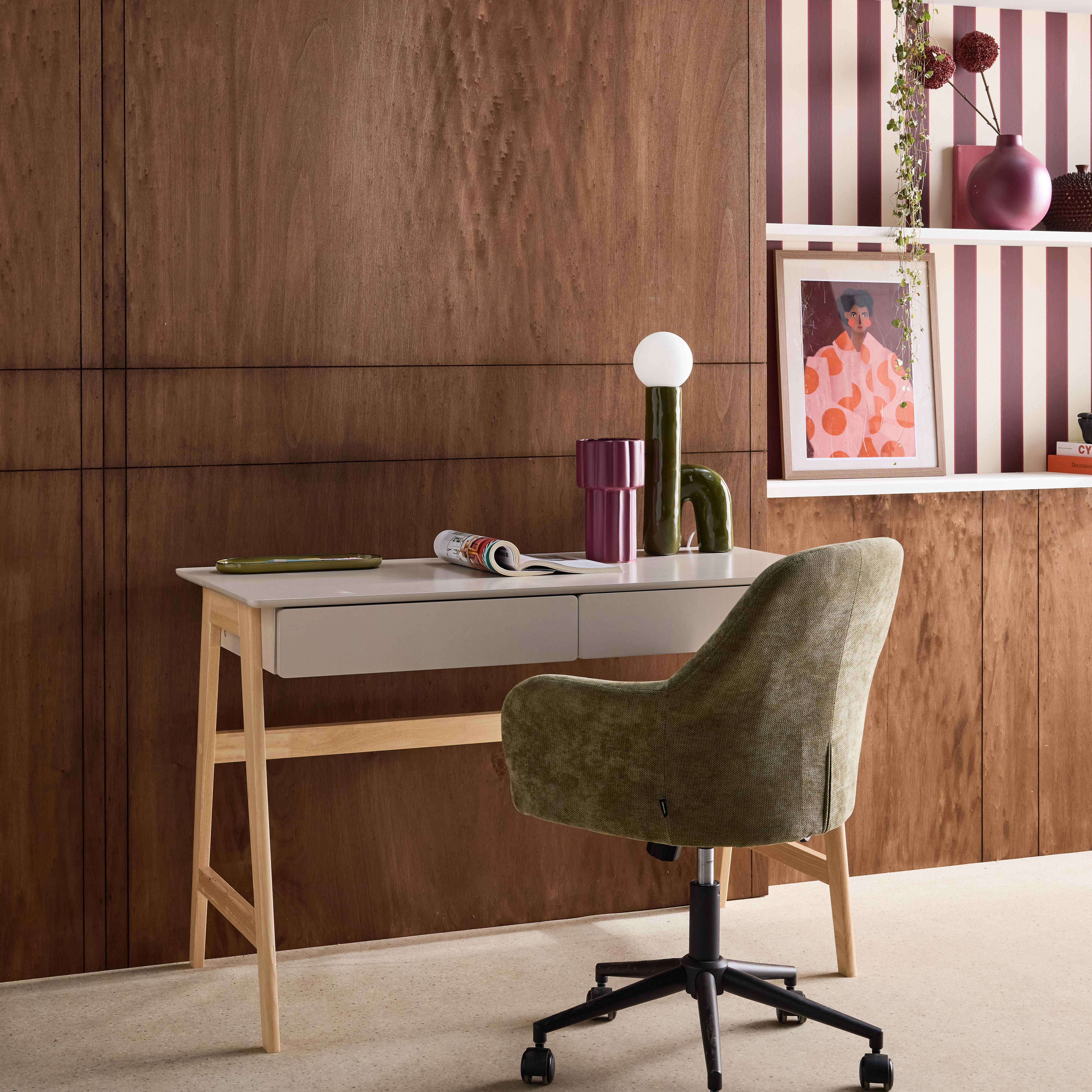 Biurko dekoracyjne z drewna, nogi z drewna kauczukowego, 2 szuflady, naturalne - Tommy Photo3