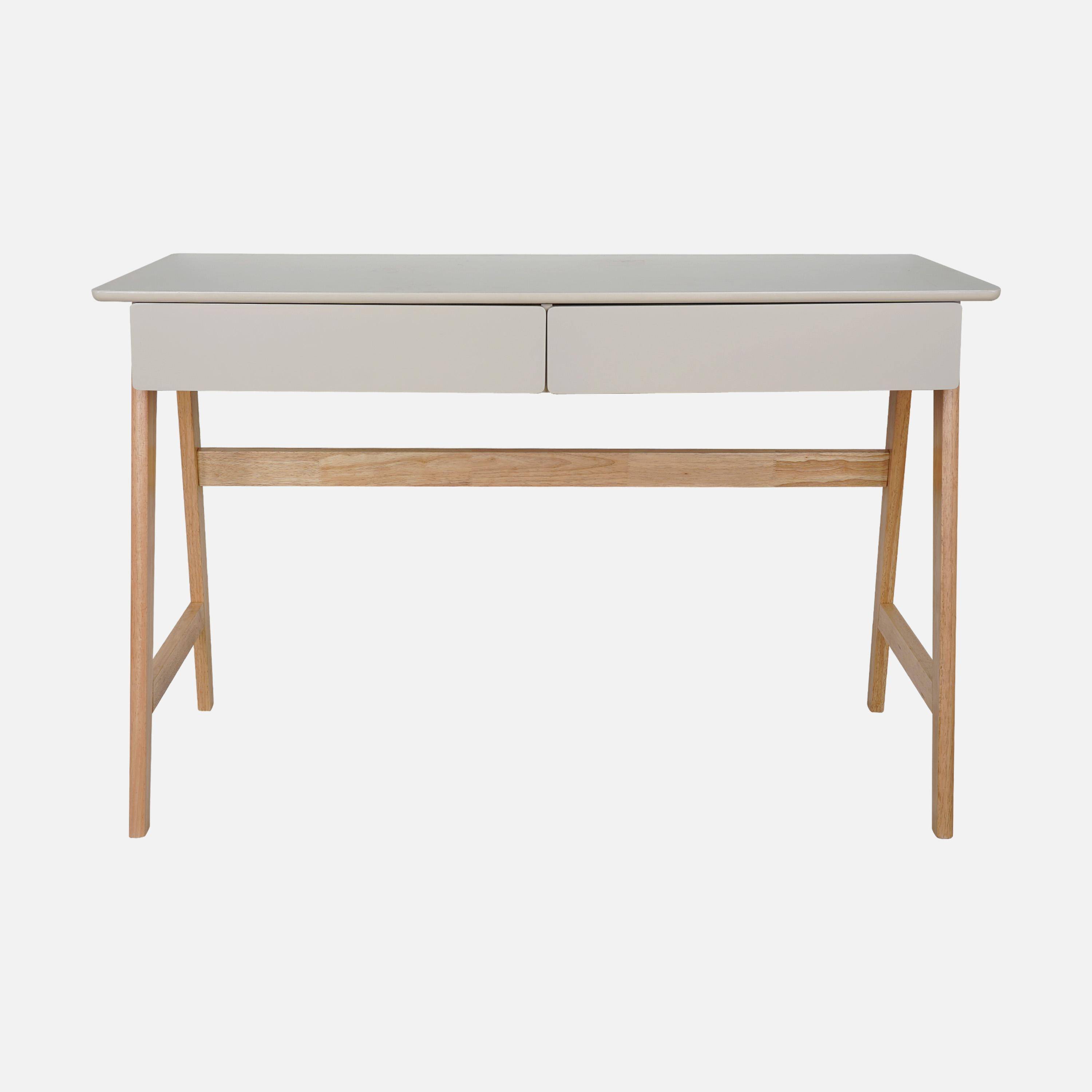 Bureau décor bois piétement bois d'hévéa 2 tiroirs naturel - Tommy Photo2