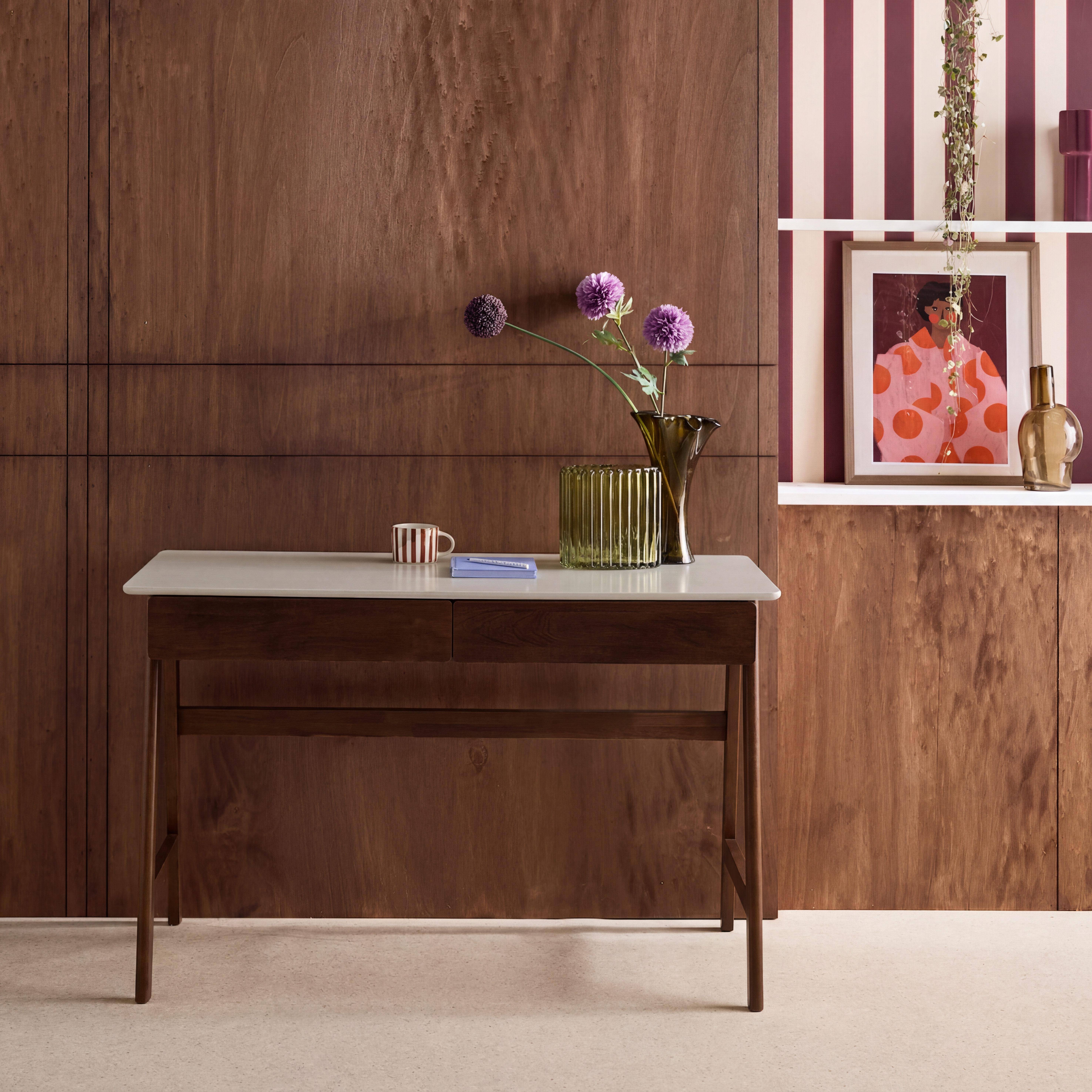 Schreibtisch Holzdekor mit Hevea-Holzgestell, 2 Schubladen, nussbaumfarben - Tommy,sweeek,Photo1