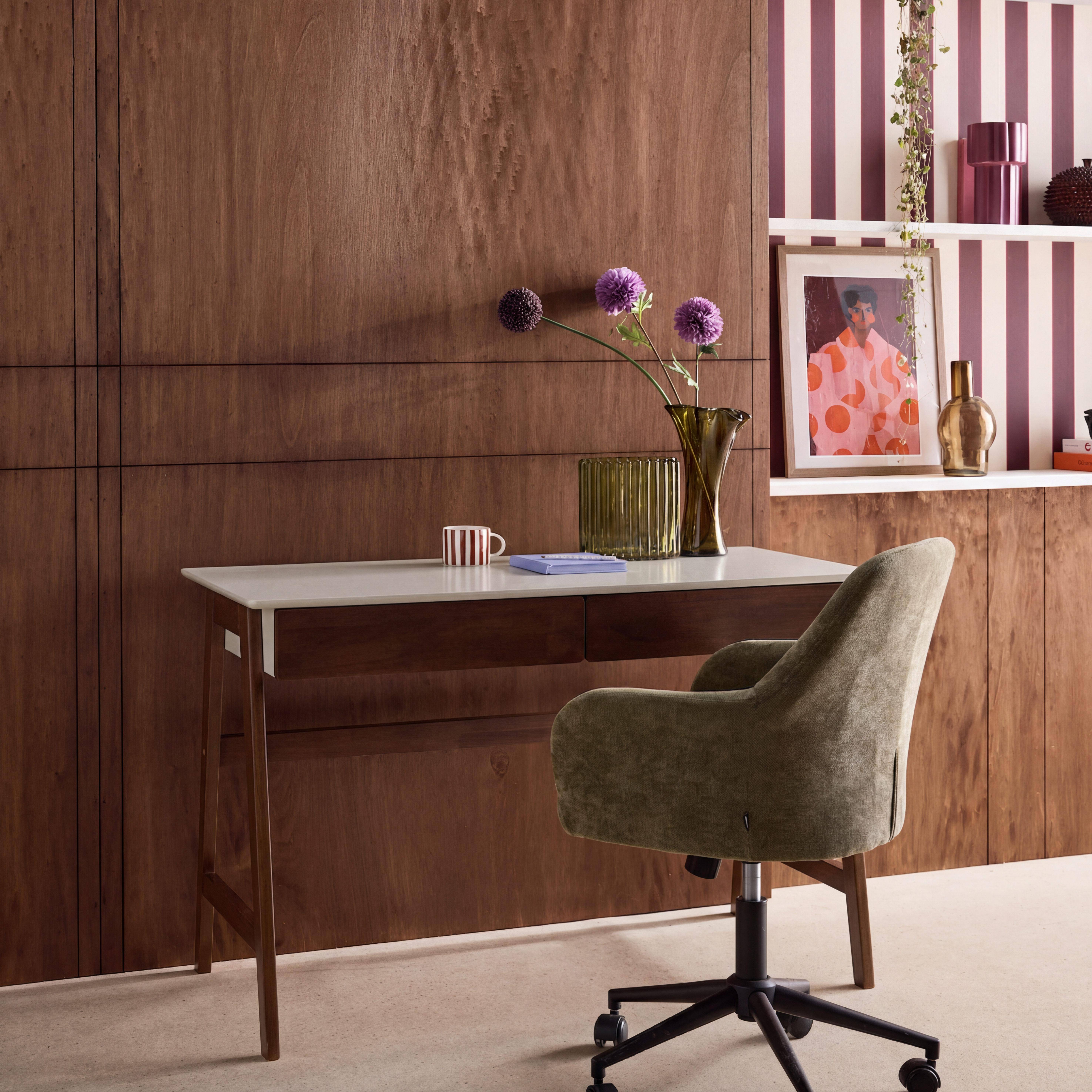 Schreibtisch Holzdekor mit Hevea-Holzgestell, 2 Schubladen, nussbaumfarben - Tommy,sweeek,Photo3