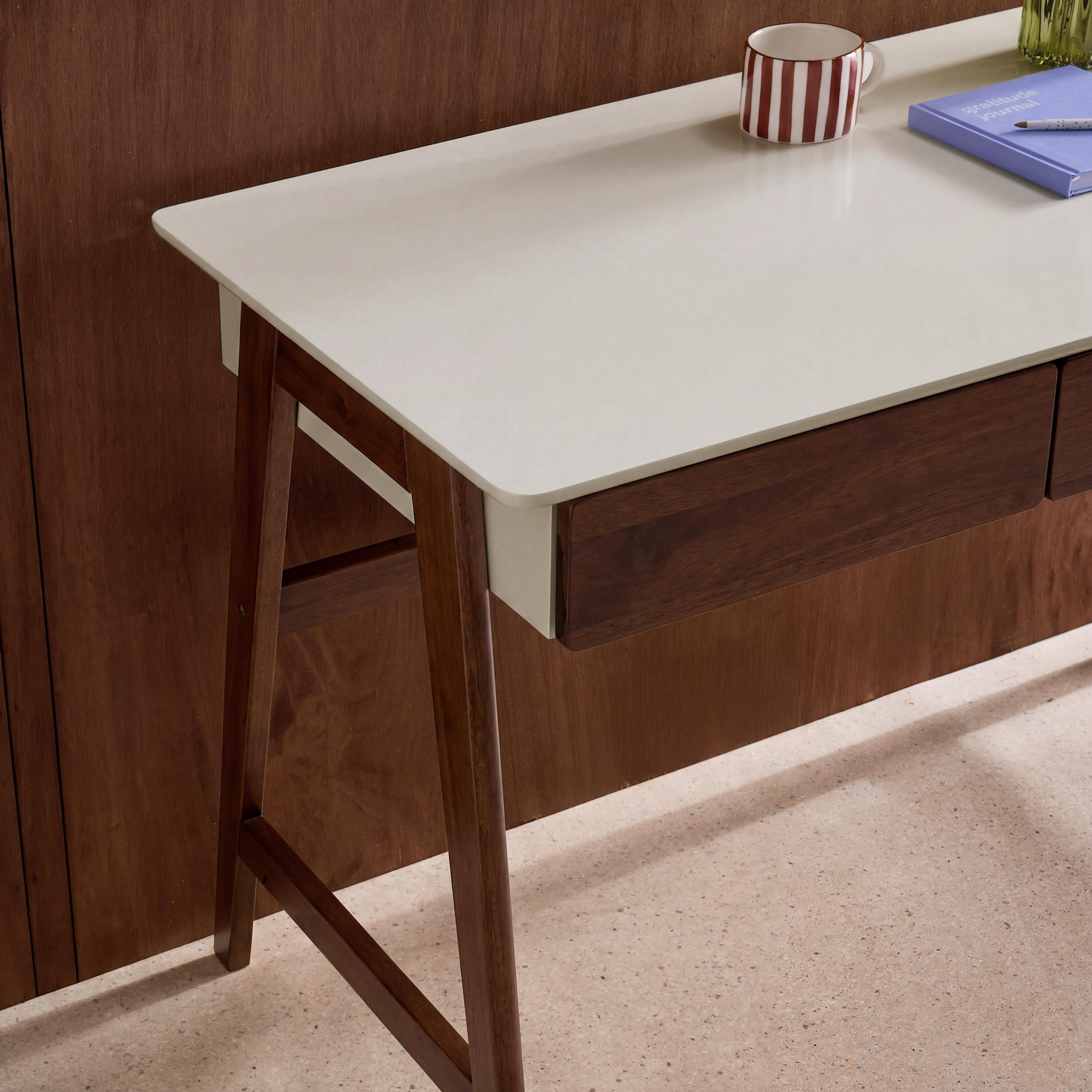 Schreibtisch Holzdekor mit Hevea-Holzgestell, 2 Schubladen, nussbaumfarben - Tommy,sweeek,Photo4