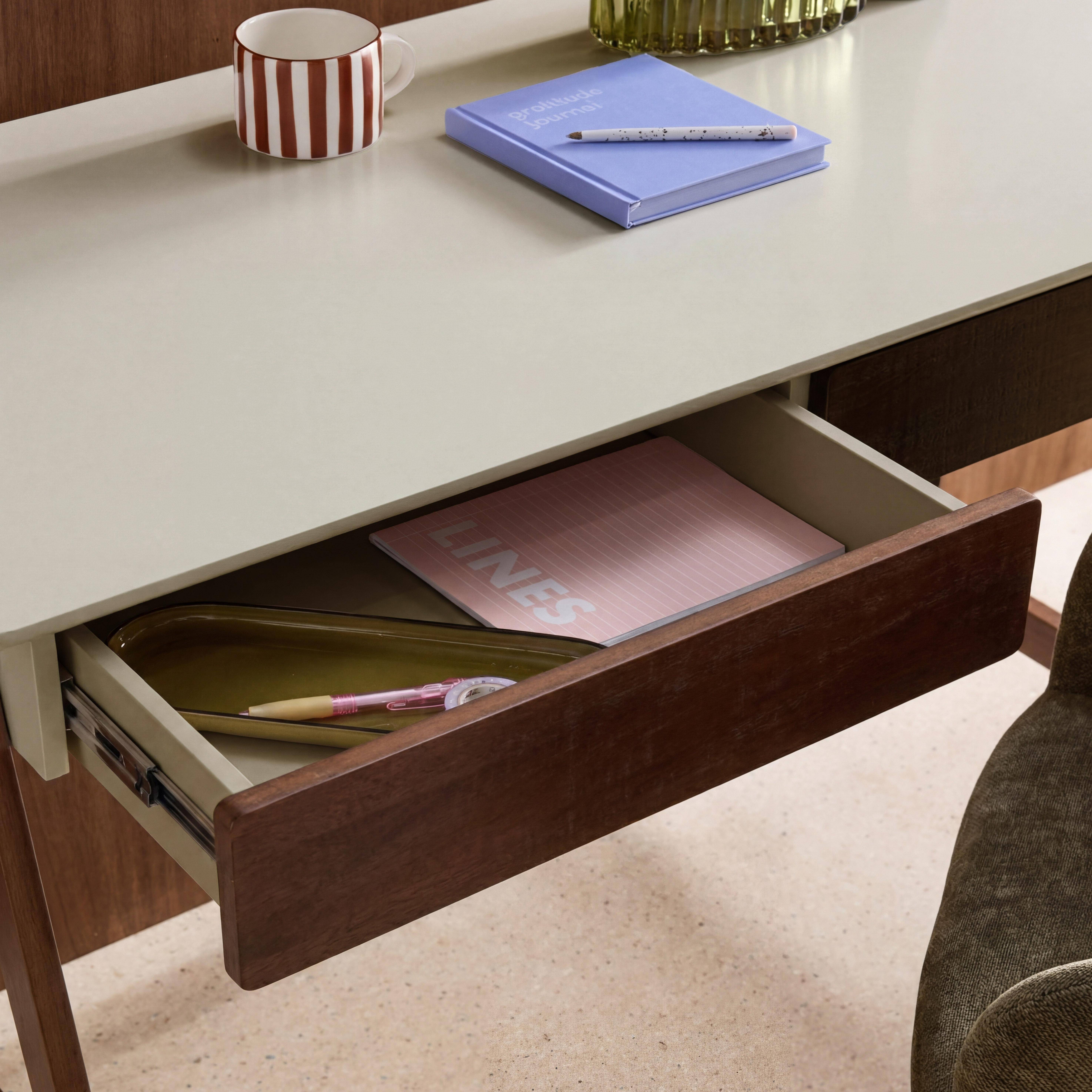 Schreibtisch Holzdekor mit Hevea-Holzgestell, 2 Schubladen, nussbaumfarben - Tommy,sweeek,Photo5