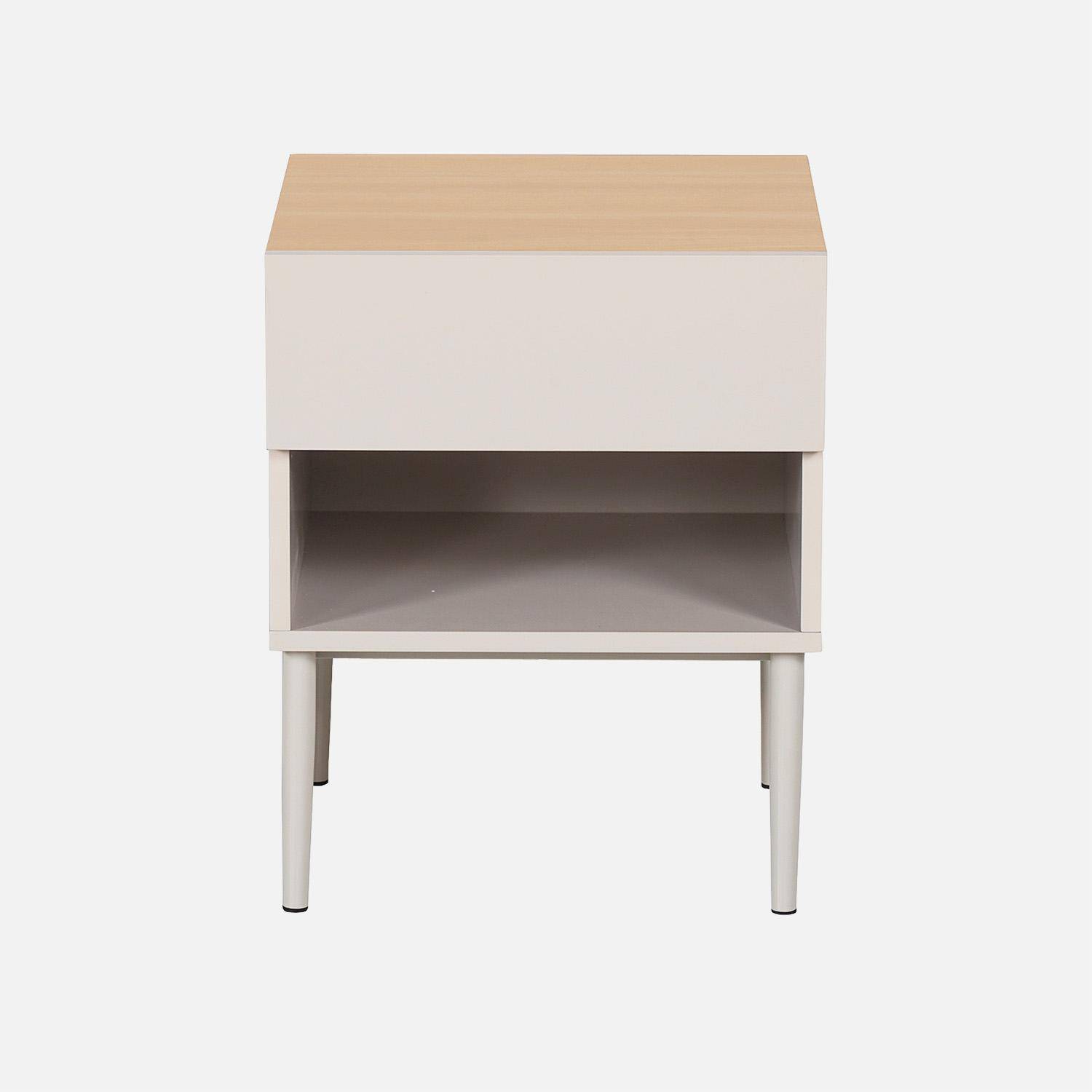 Table de chevet métal et décor bois 1 porte 1 niche beige et naturel - Ashton Photo2