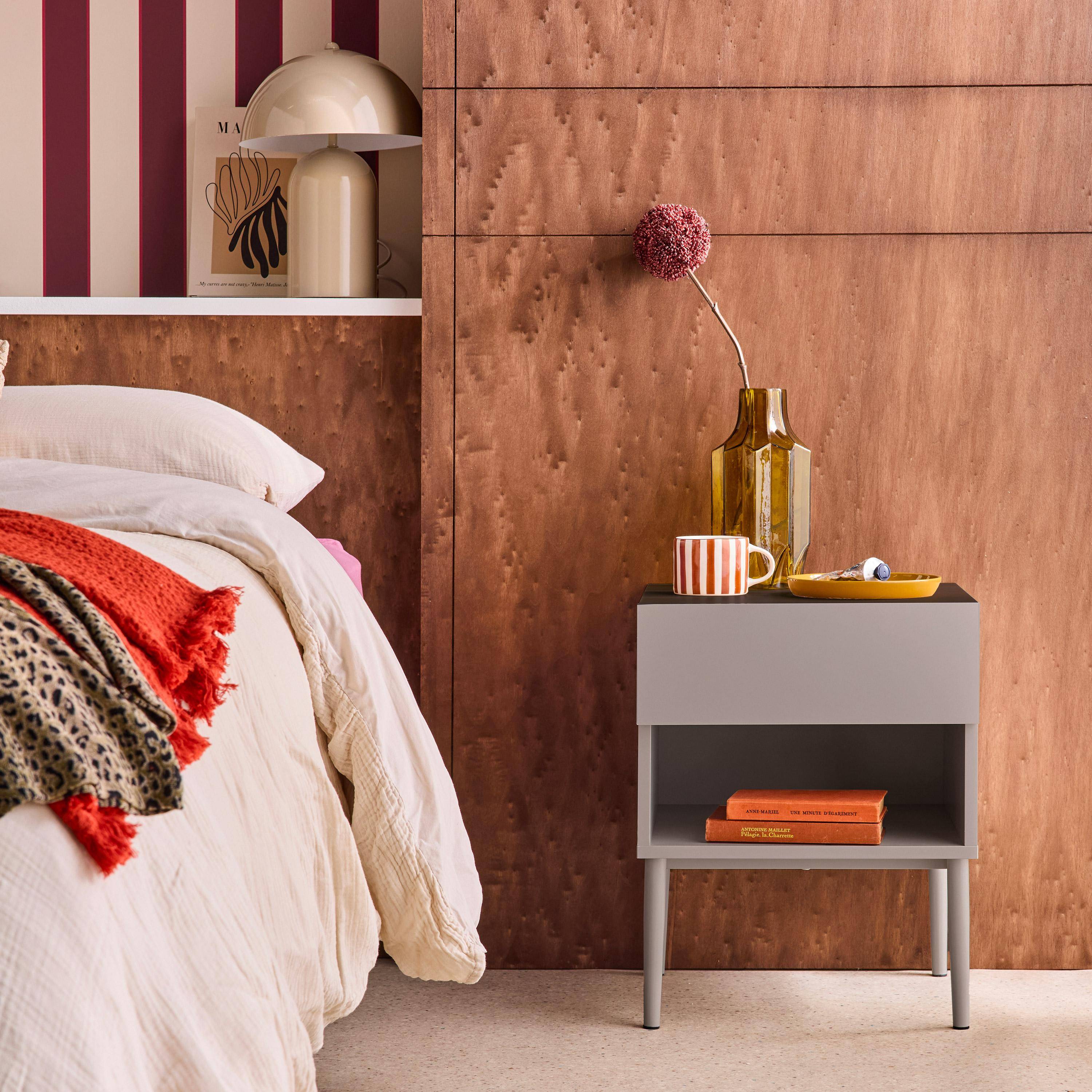 Bedside table metal with wood decor 1 door 1 niche grey and walnut - Ashton,sweeek,Photo1