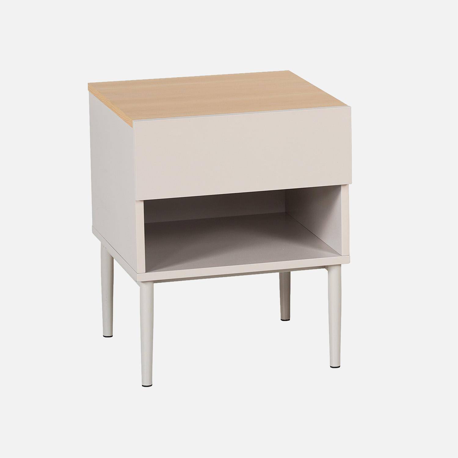 Lot de deux tables de chevet métal et décor bois 1 porte 1 niche beige et naturel - Ashton,sweeek,Photo2