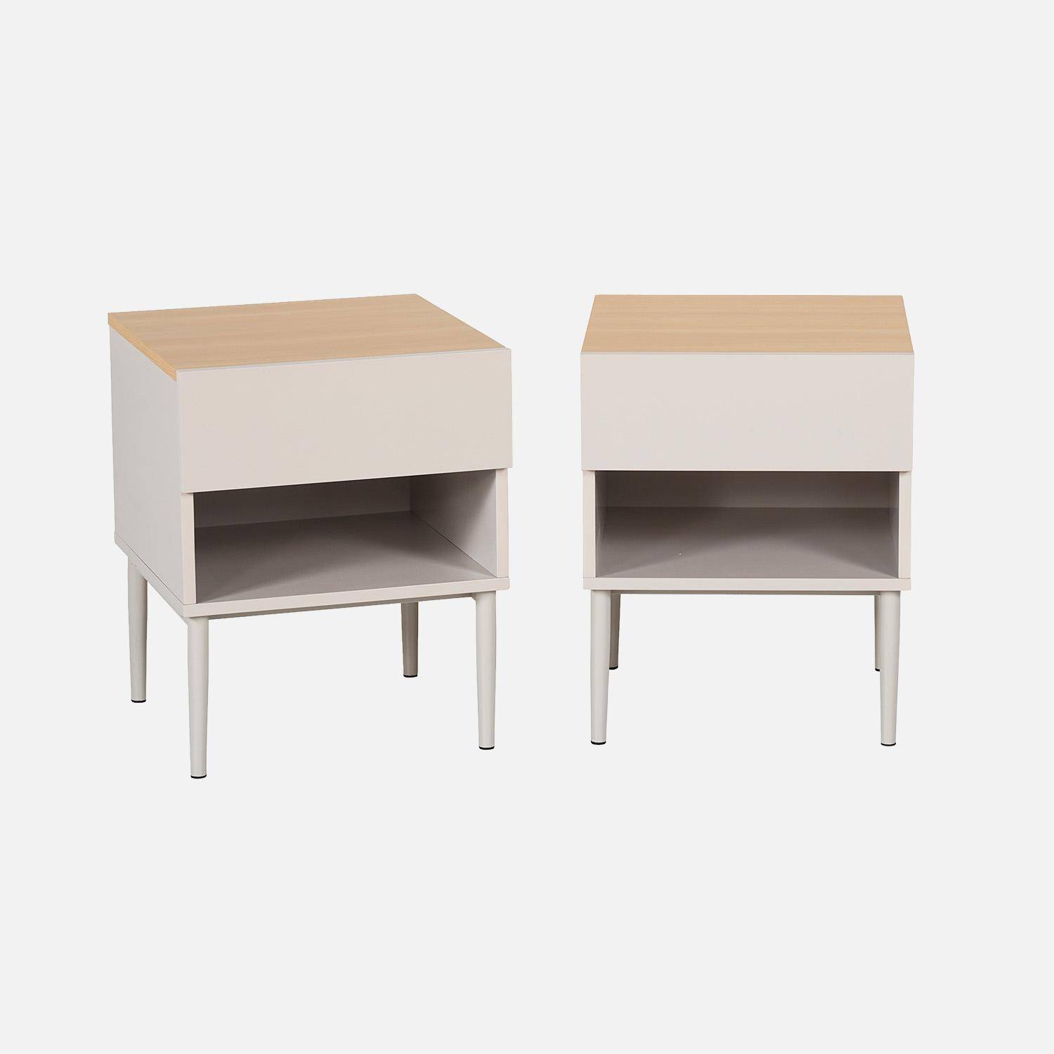 Lot de deux tables de chevet métal et décor bois 1 porte 1 niche beige et naturel - Ashton,sweeek,Photo1