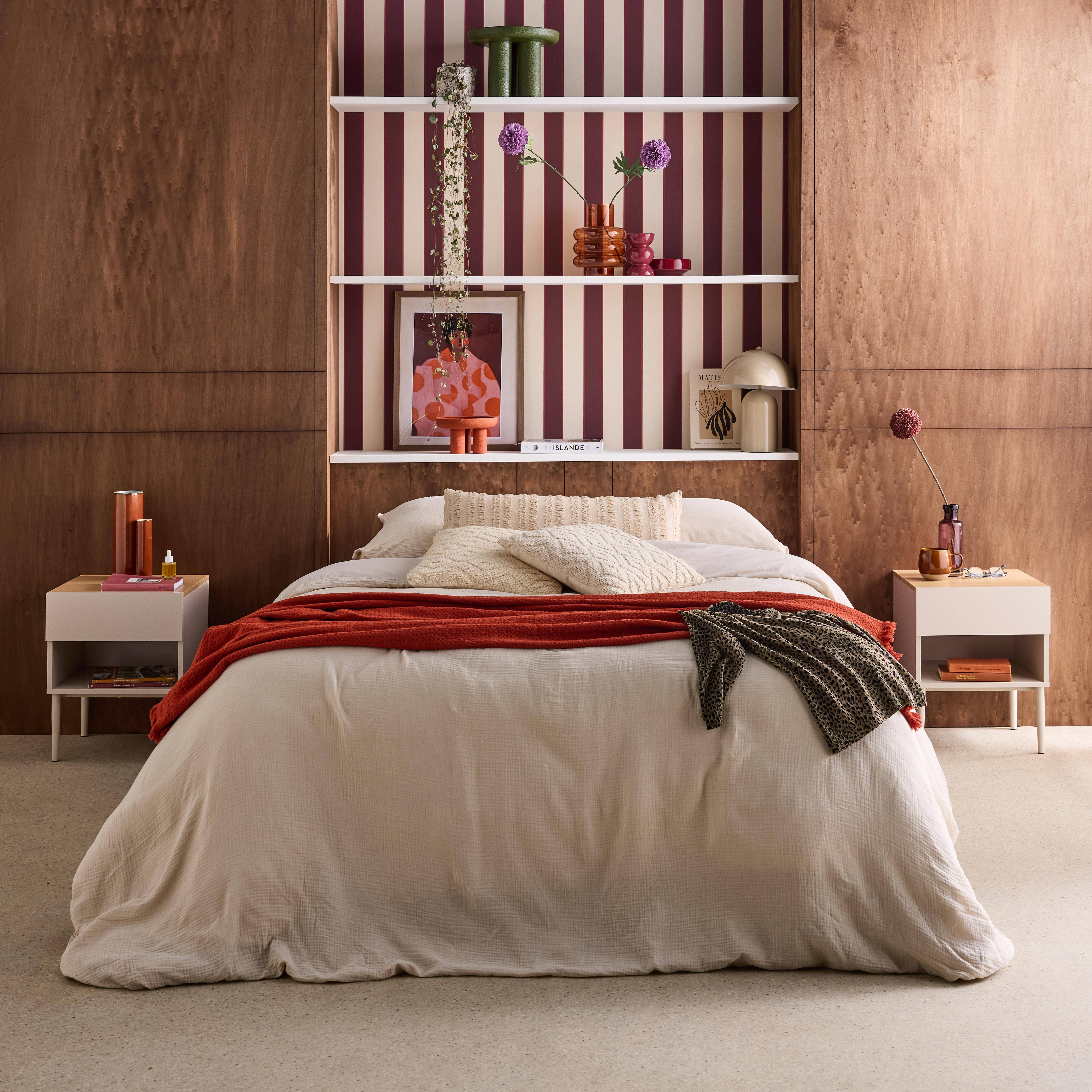 Set of 2 bedside tables metal and wood decor 1 door 1 niche beige and natural - Ashton,sweeek,Photo1