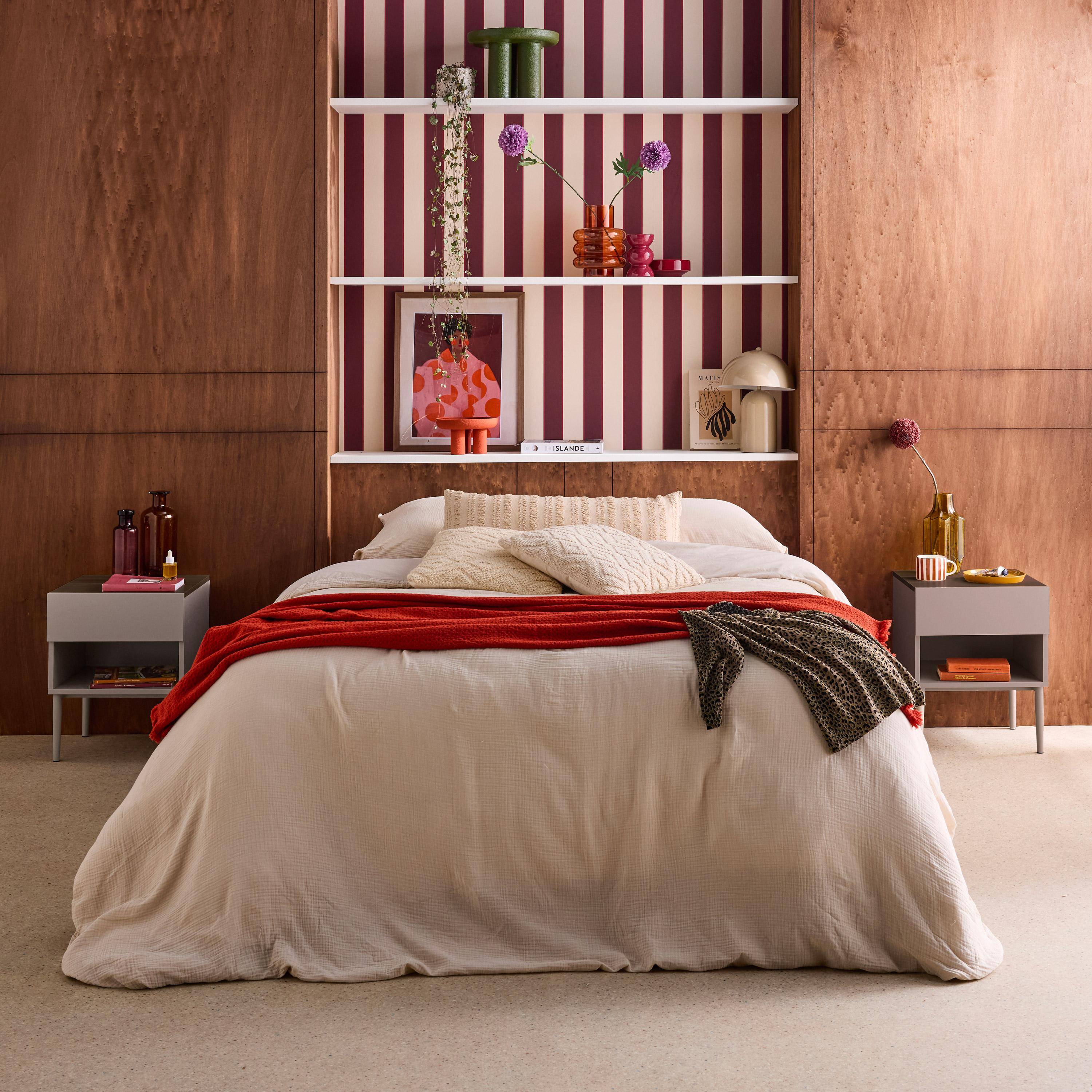 Set of 2 bedside tables metal and wood decor 1 door 1 niche grey and walnut - Ashton Photo1