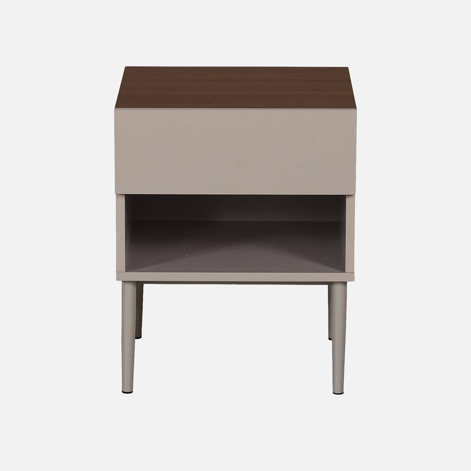 Lot de deux tables de chevet métal et décor bois 1 porte 1 niche gris et noyer - Ashton Photo3