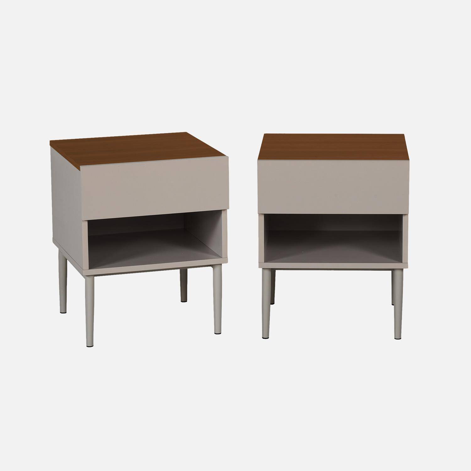 Set of 2 bedside tables metal and wood decor 1 door 1 niche grey and walnut - Ashton Photo5