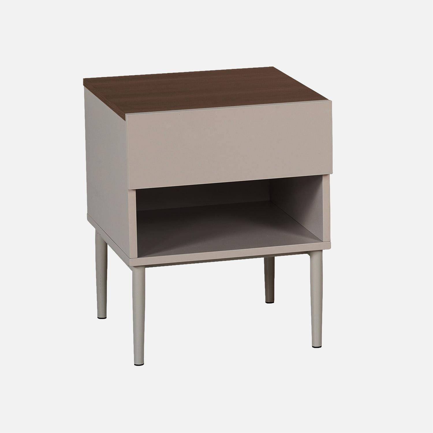 Lot de deux tables de chevet métal et décor bois 1 porte 1 niche gris et noyer - Ashton Photo2