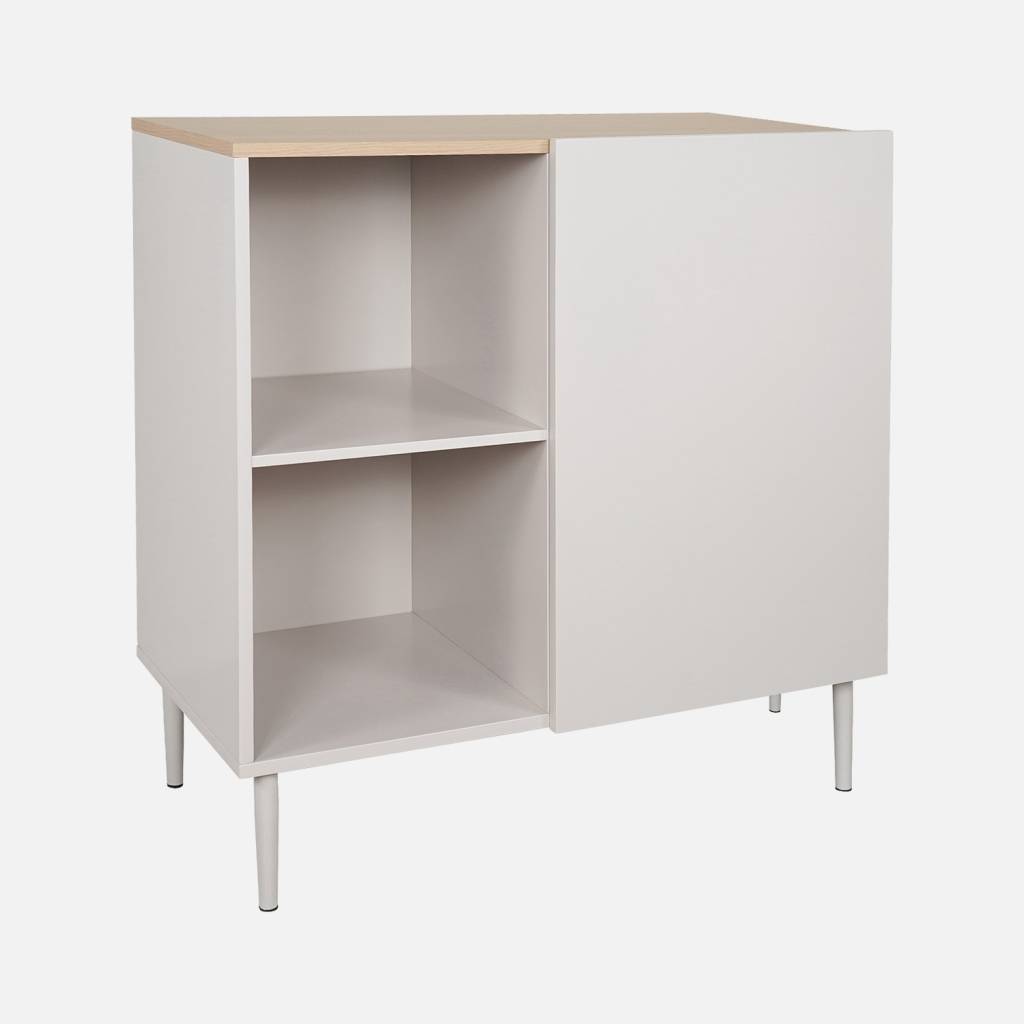 Anrichte, Sideboard aus Metall mit Holzdekor beige und naturfarben