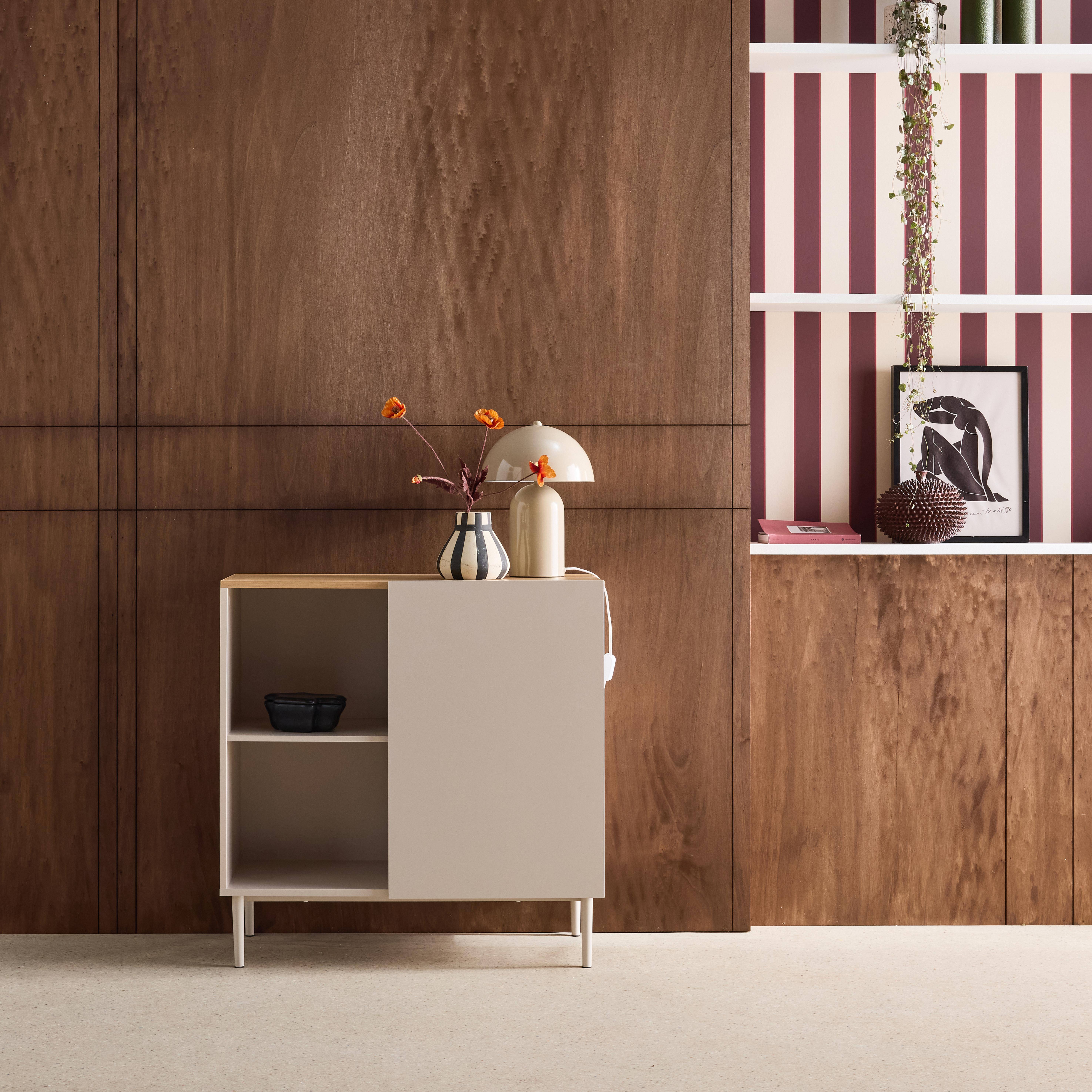 Sideboard storage unit metal with wood decor 1 door 80 cm beige and natural - Ashton Photo1