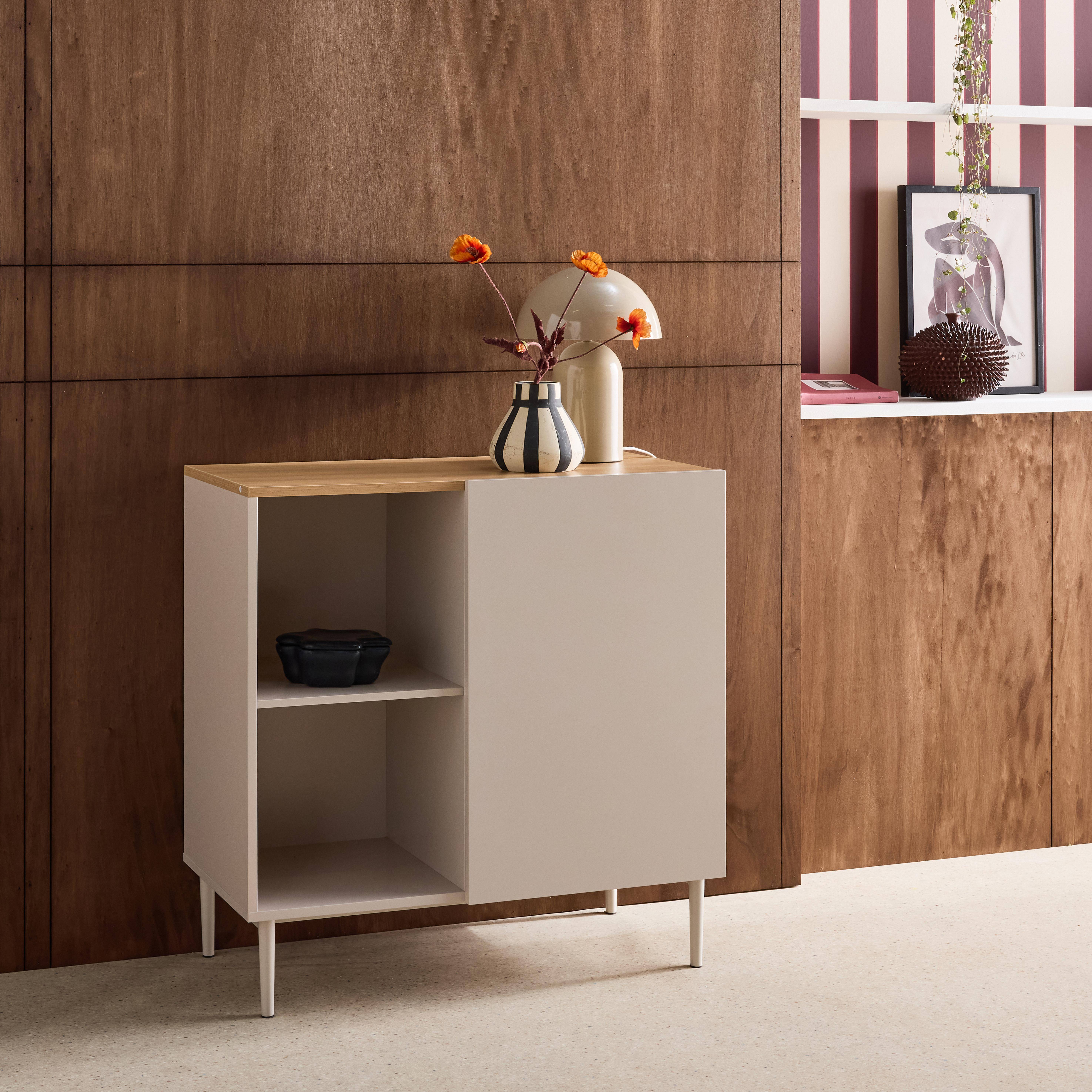 Sideboard storage unit metal with wood decor 1 door 80 cm beige and natural - Ashton,sweeek,Photo3
