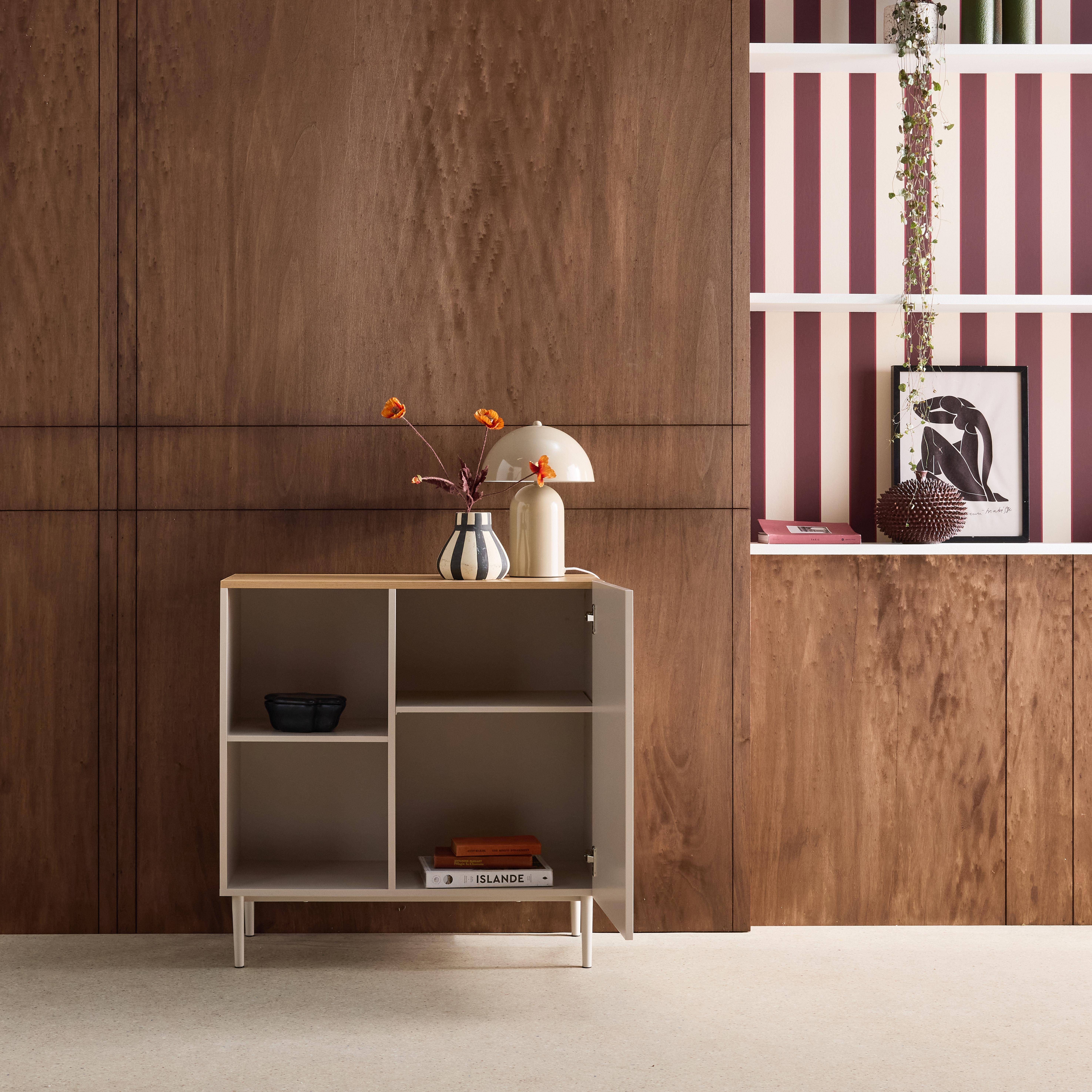 Sideboard storage unit metal with wood decor 1 door 80 cm beige and natural - Ashton Photo2