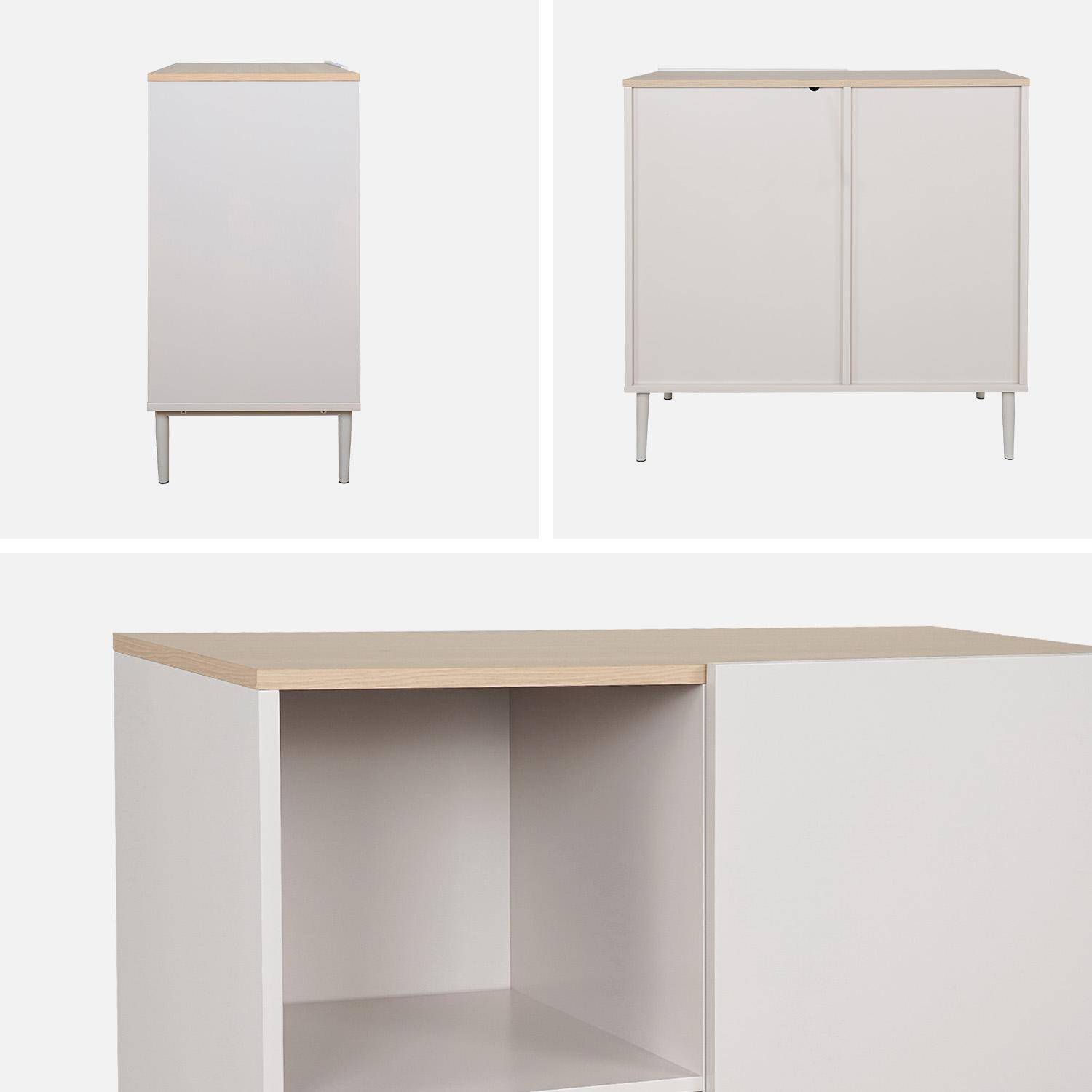 Buffet, meuble de rangement métal et décor bois 1 porte 80cm beige et naturel - Ahston,sweeek,Photo4