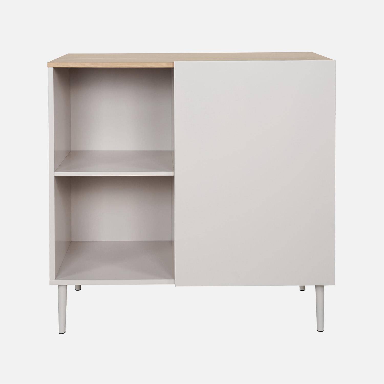Buffet, meuble de rangement métal et décor bois 1 porte 80cm beige et naturel - Ahston,sweeek,Photo2