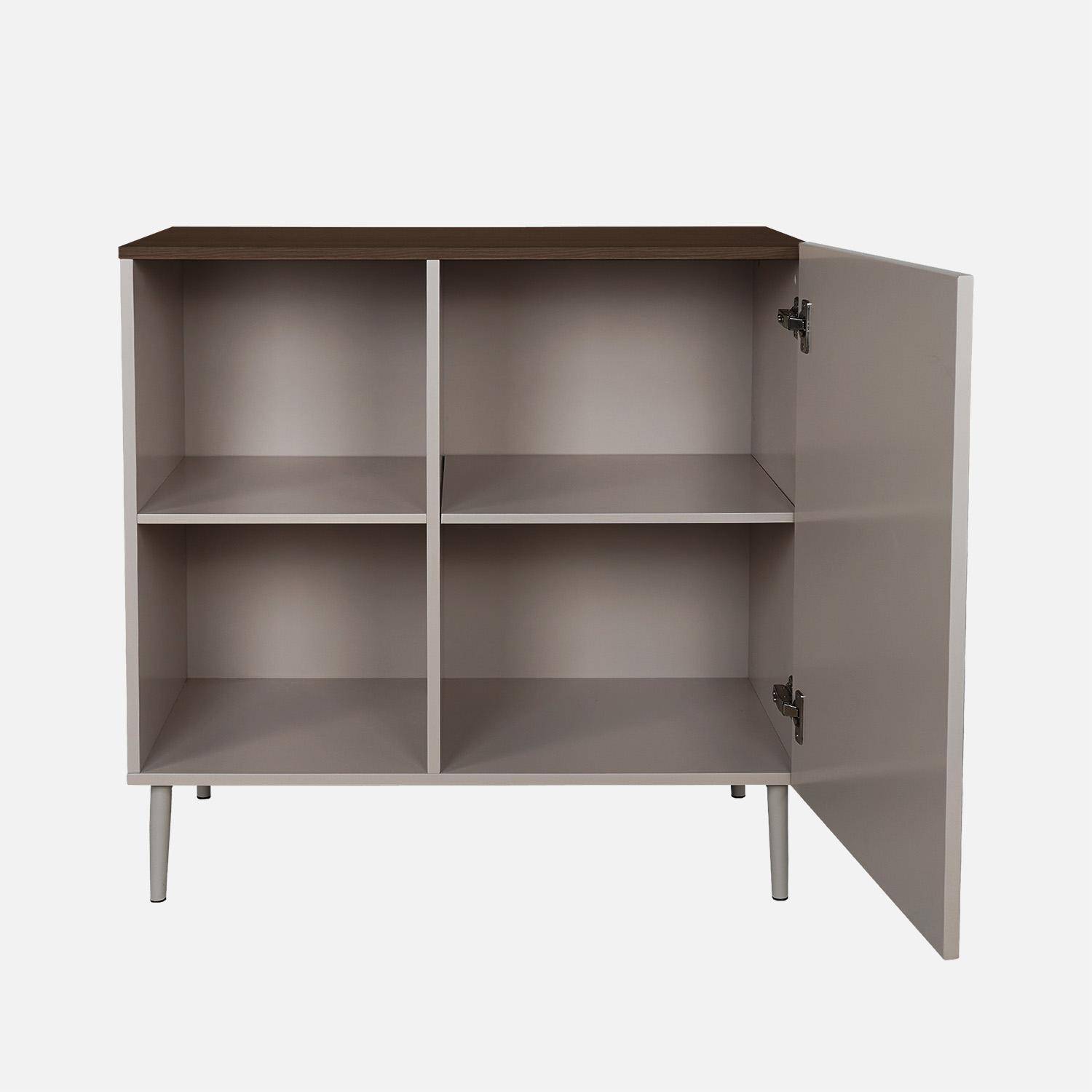 Buffet, meuble de rangement métal et décor bois 1 porte 80cm gris et noyer - Ahston Photo3