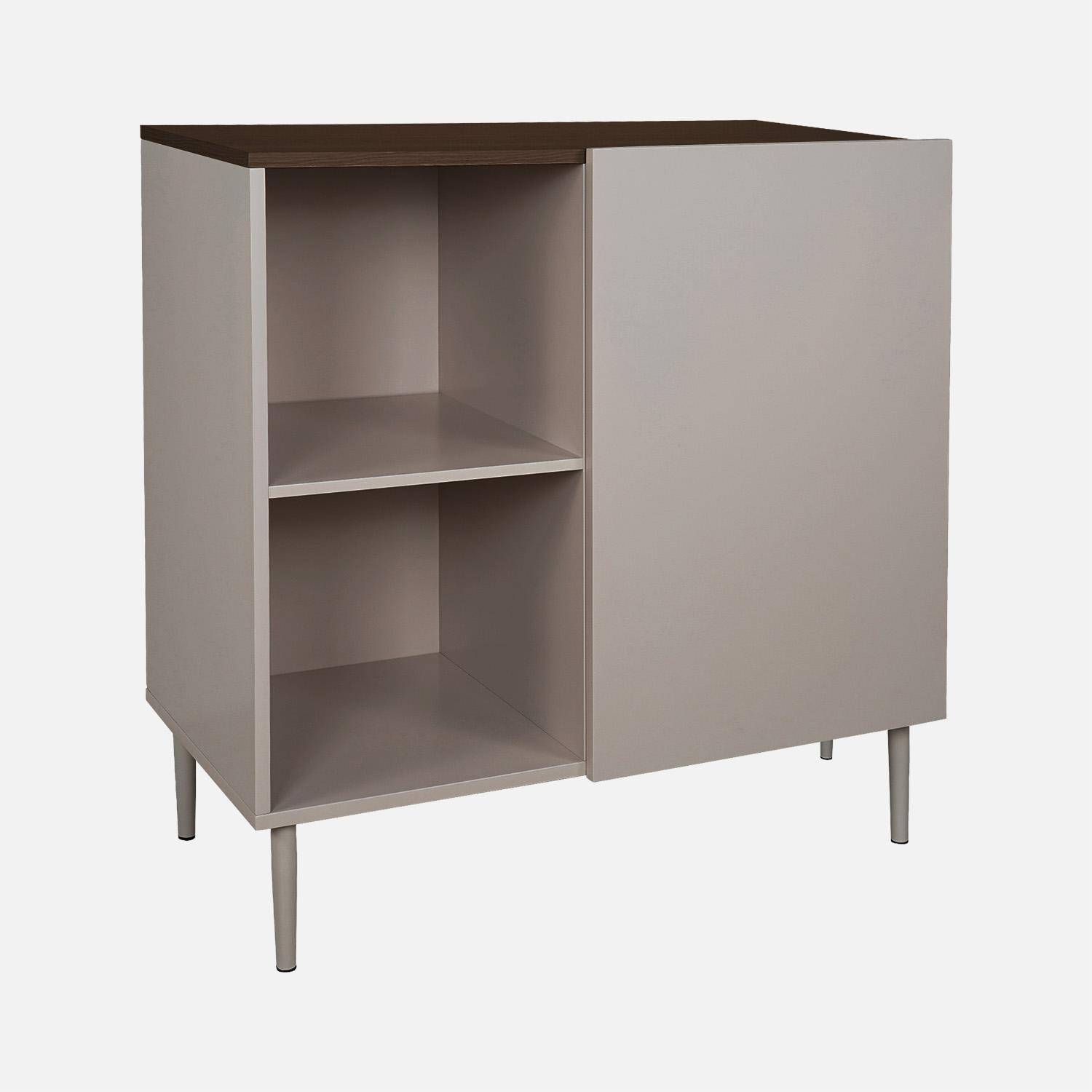 Buffet, meuble de rangement métal et décor bois 1 porte 80cm gris et noyer - Ahston,sweeek,Photo1