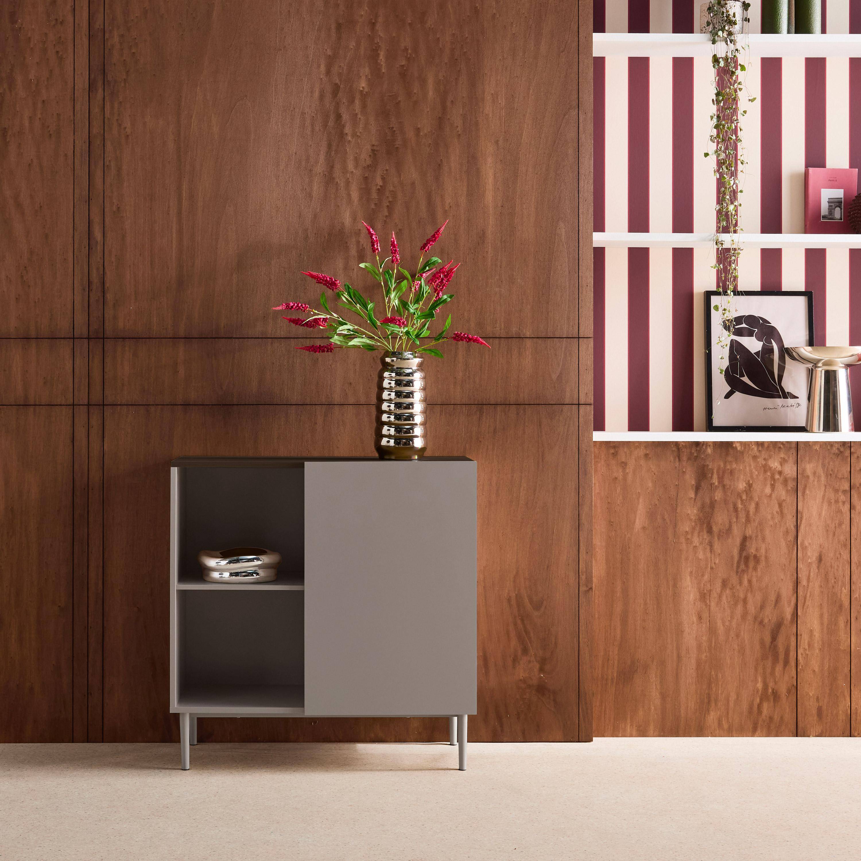 Sideboard storage unit metal with wood decor 1 door 80 cm grey and walnut - Ashton Photo1