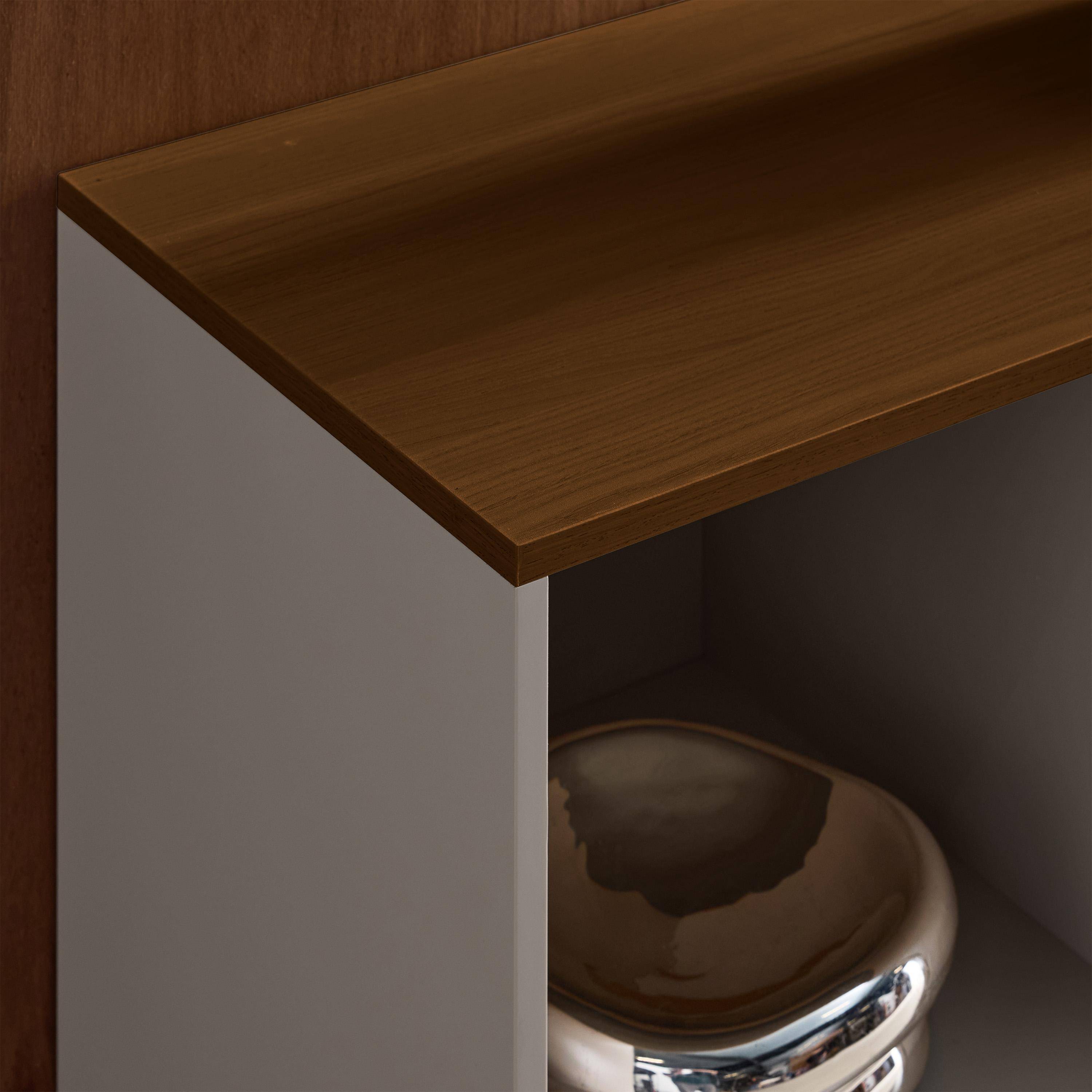Sideboard storage unit metal with wood decor 1 door 80 cm grey and walnut - Ashton Photo5