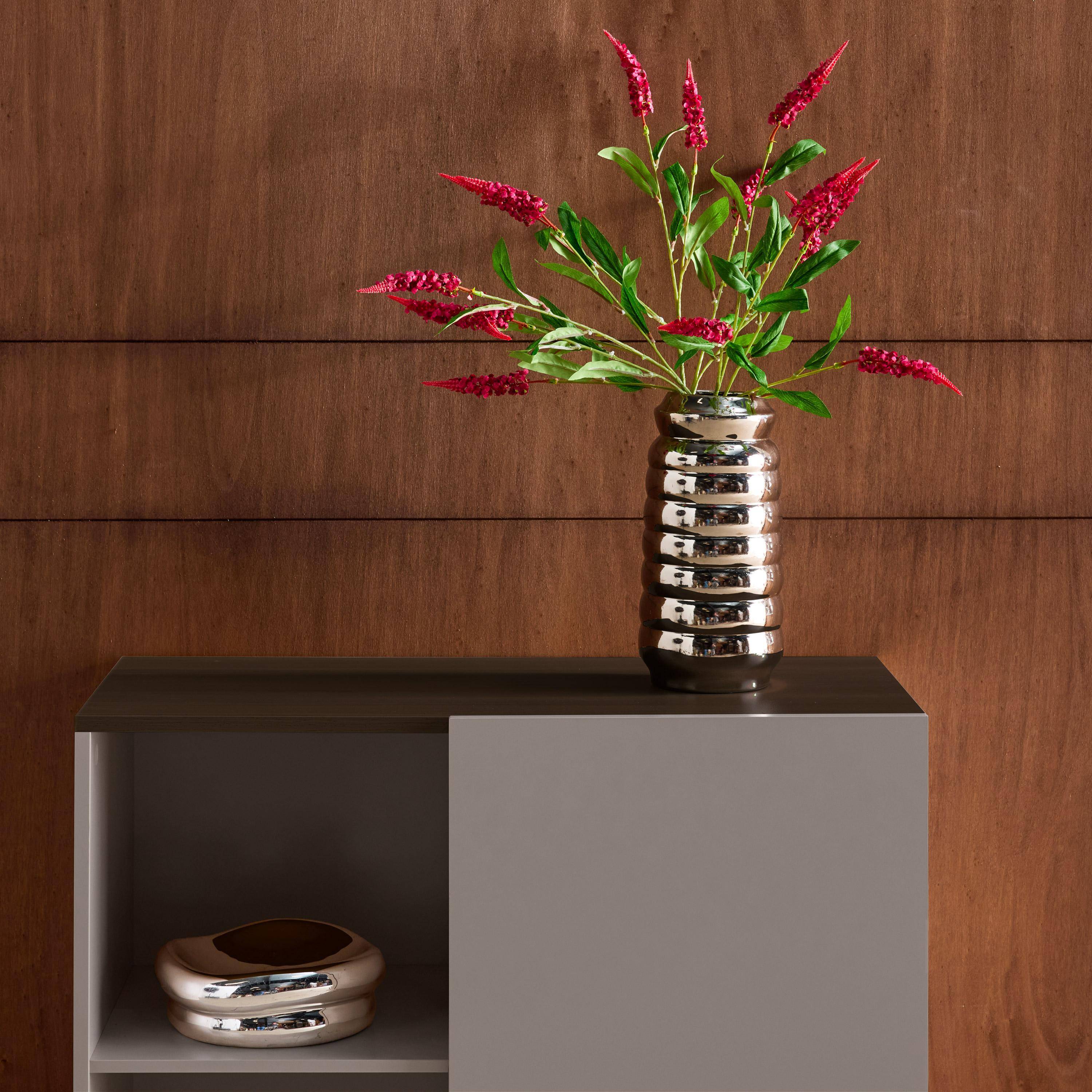 Sideboard storage unit metal with wood decor 1 door 80 cm grey and walnut - Ashton Photo4