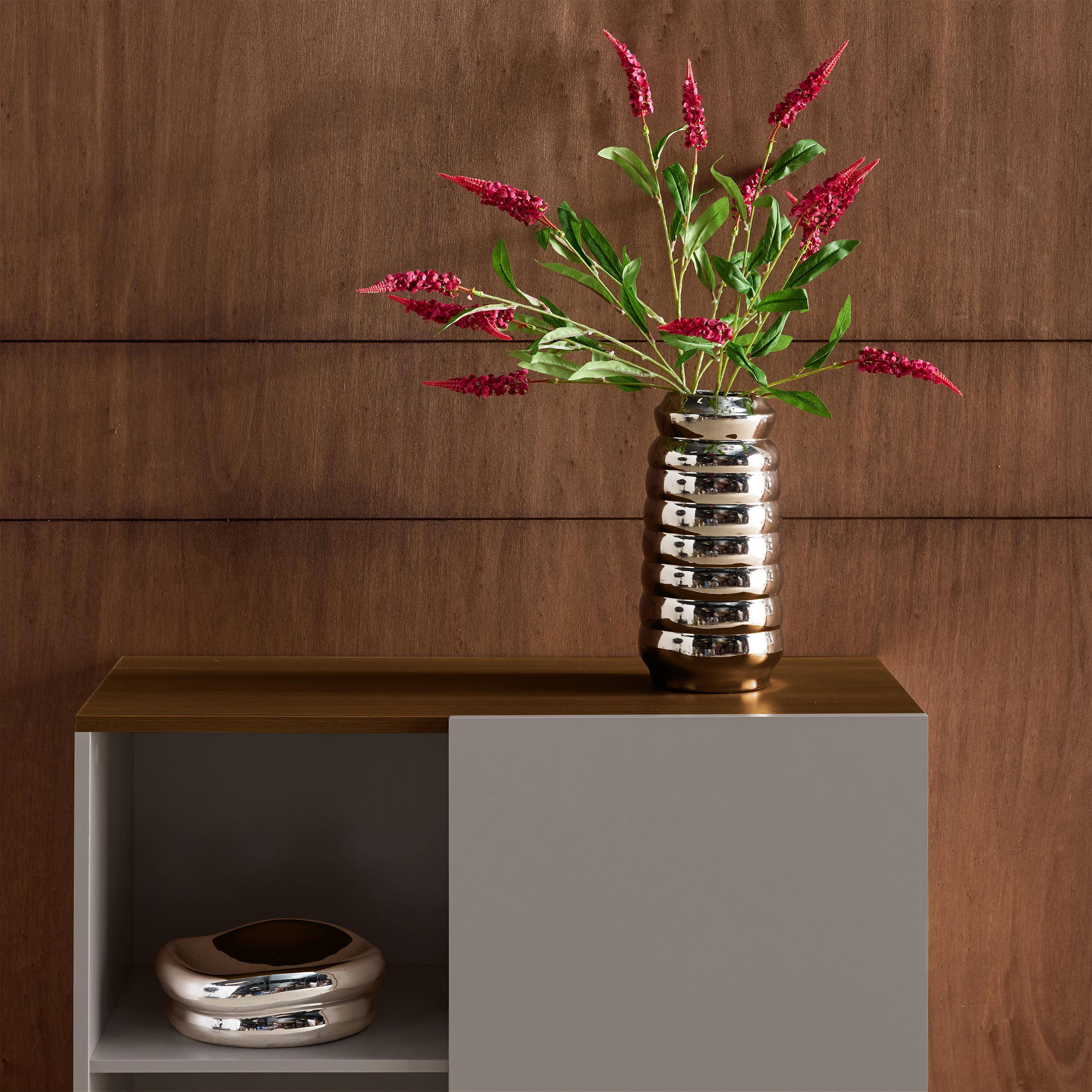 Sideboard storage unit metal with wood decor 1 door 80 cm grey and walnut - Ashton Photo4