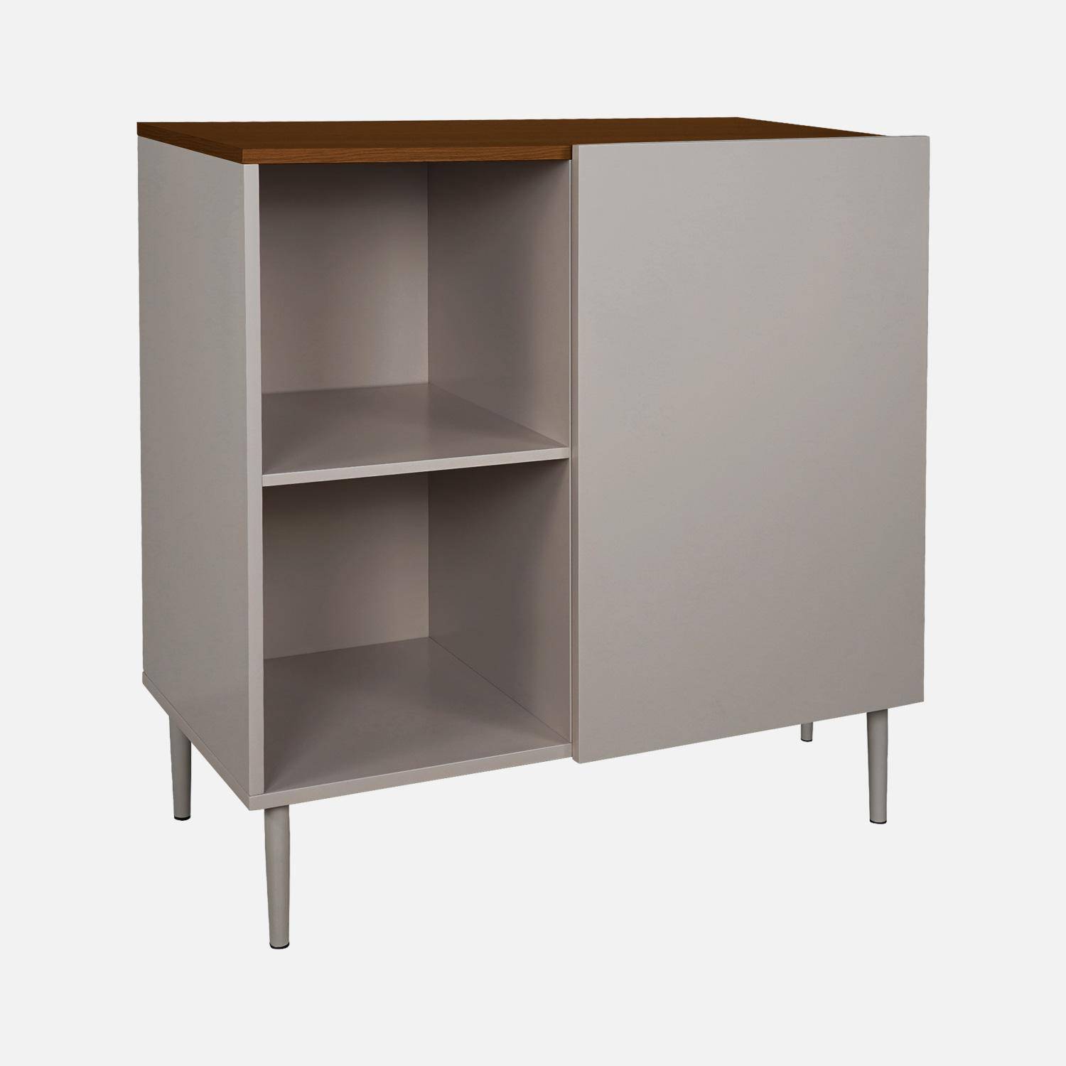 Sideboard storage unit metal with wood decor 1 door 80 cm grey and walnut - Ashton Photo6