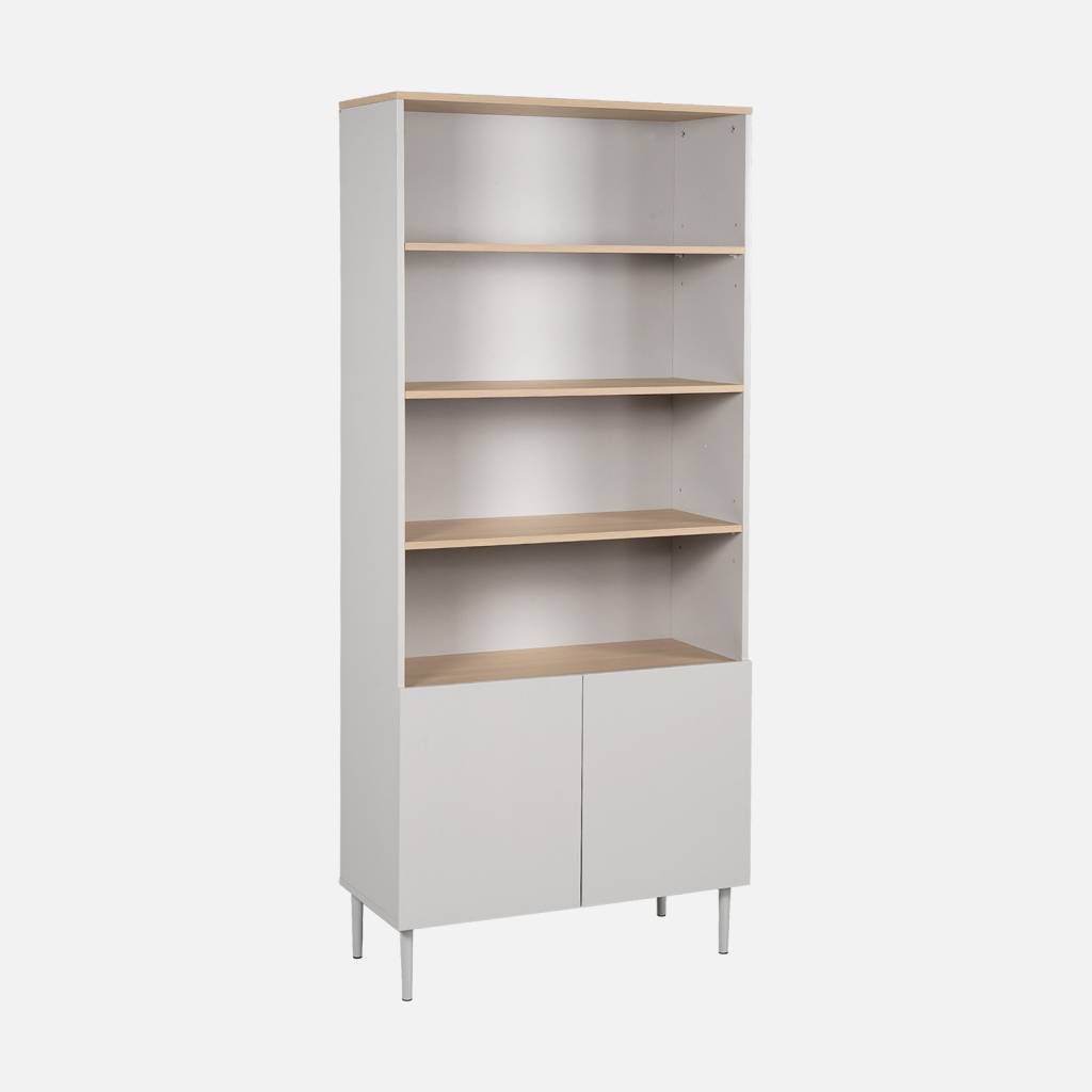 Etagère, bibliothèque métal et décor bois beige et naturel
