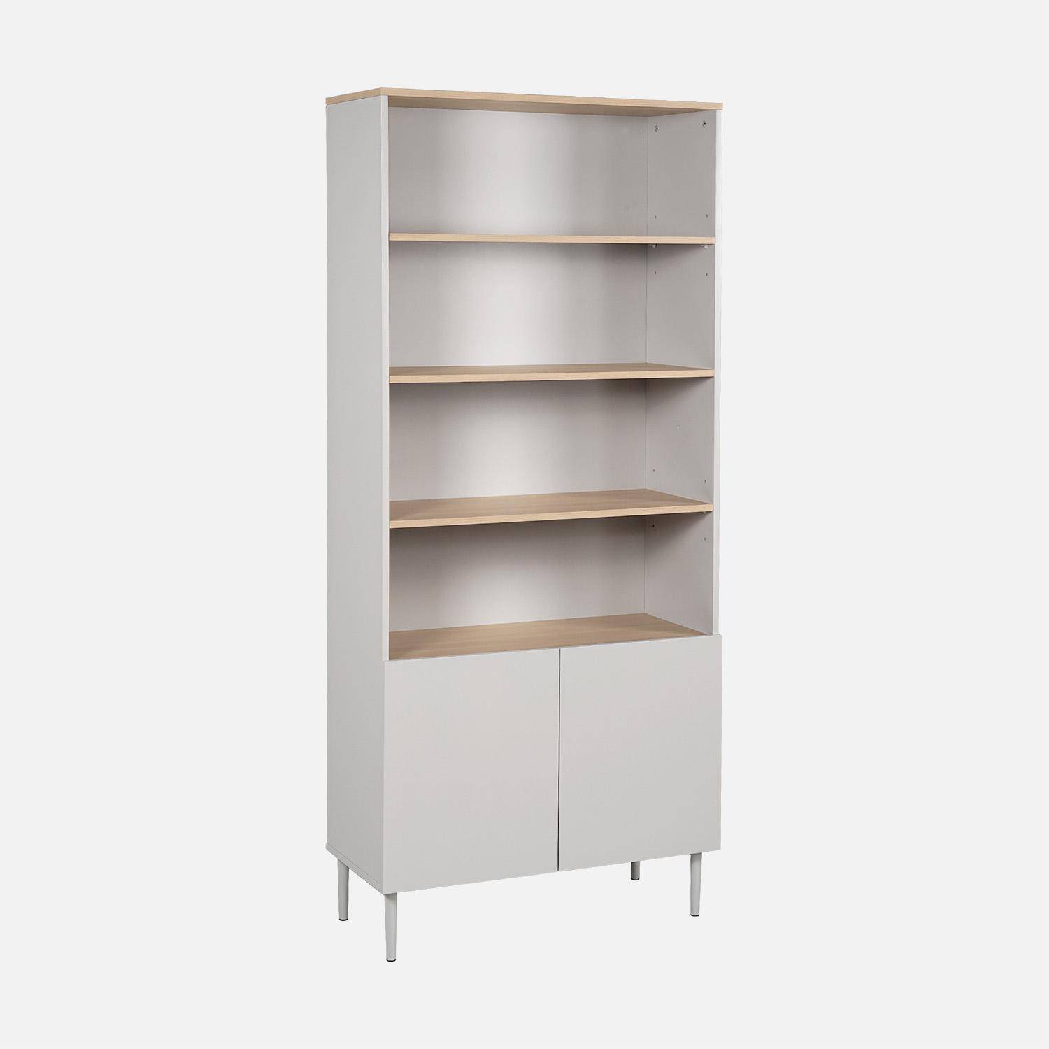 Etagère, bibliothèque métal et décor bois 6 niveaux beige et naturel - Ashton Photo1