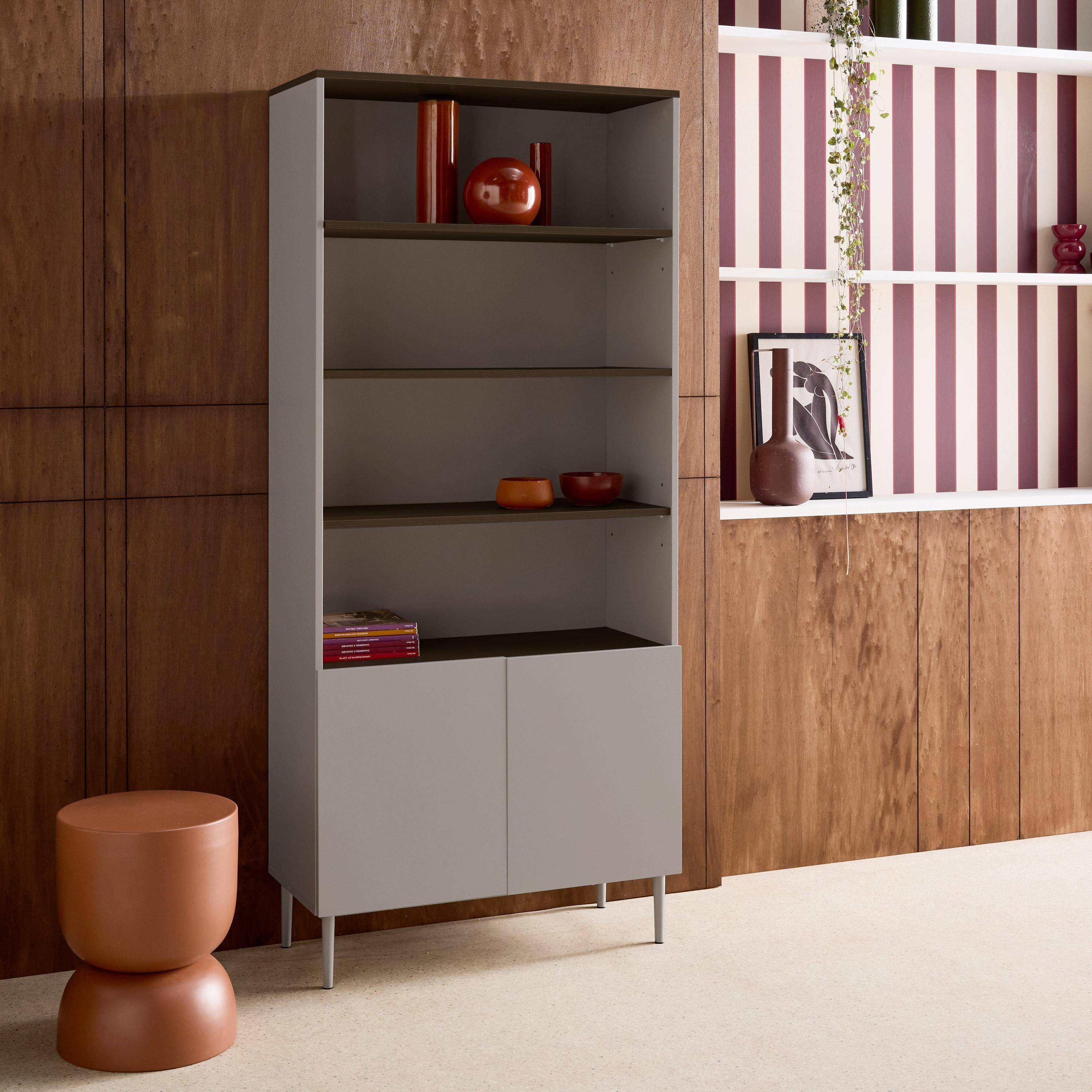 Regał, biblioteka metalowa i dekor drewniany 6 poziomów szary i orzech - Ashton,sweeek,Photo3