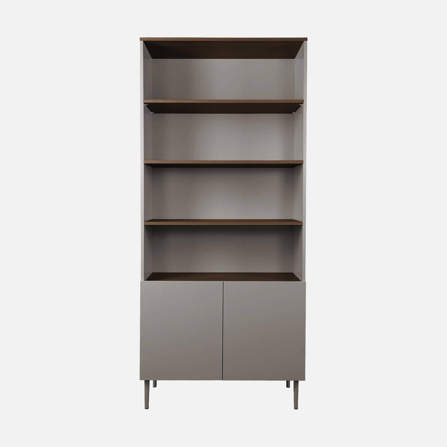 Etagère, bibliothèque métal et décor bois 6 niveaux gris et noyer - Ashton,sweeek,Photo2