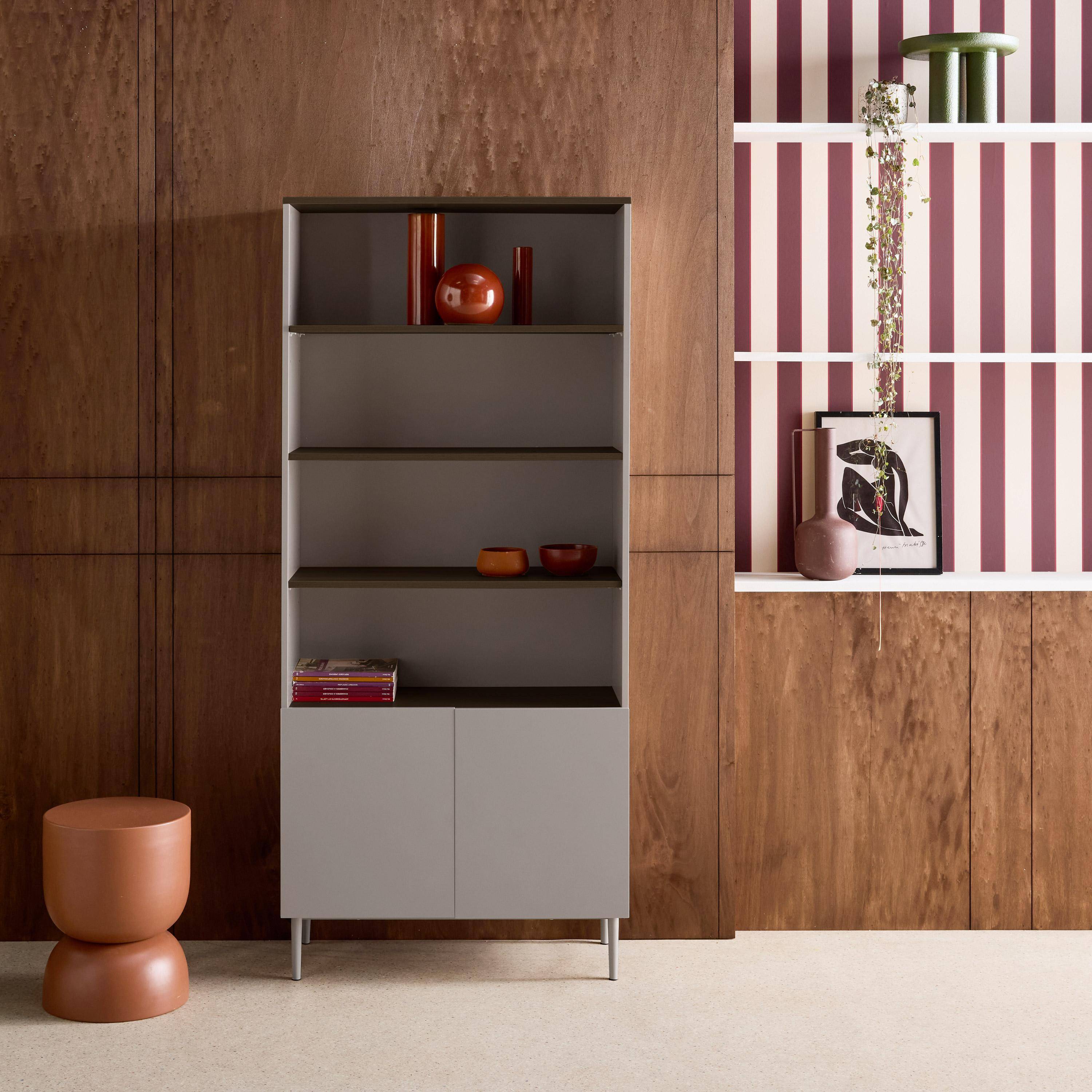 Regał, biblioteka metalowa i dekor drewniany 6 poziomów szary i orzech - Ashton,sweeek,Photo1