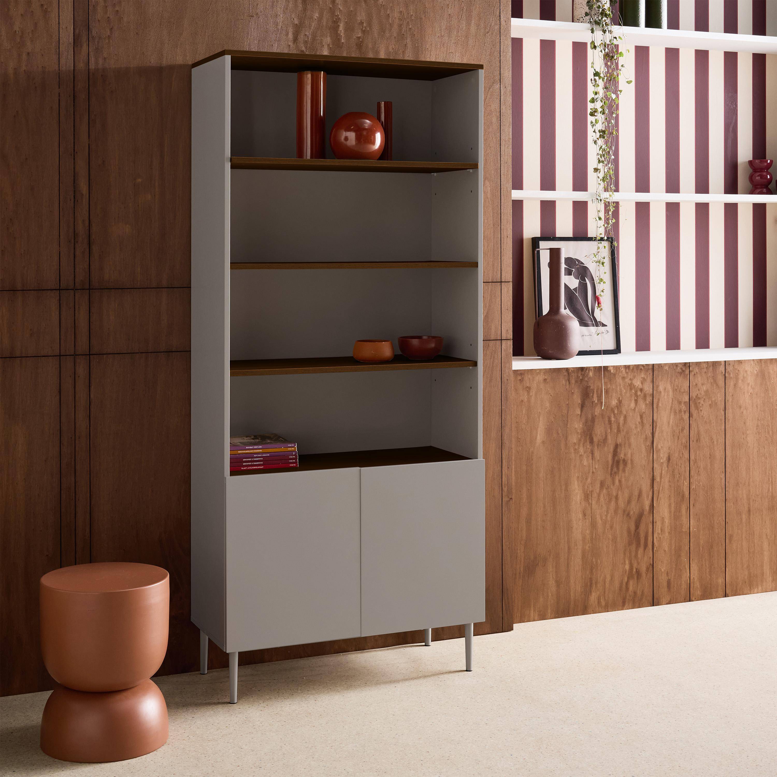 Shelving unit bookcase metal and wood decor 6 levels grey and walnut - Ashton Photo3