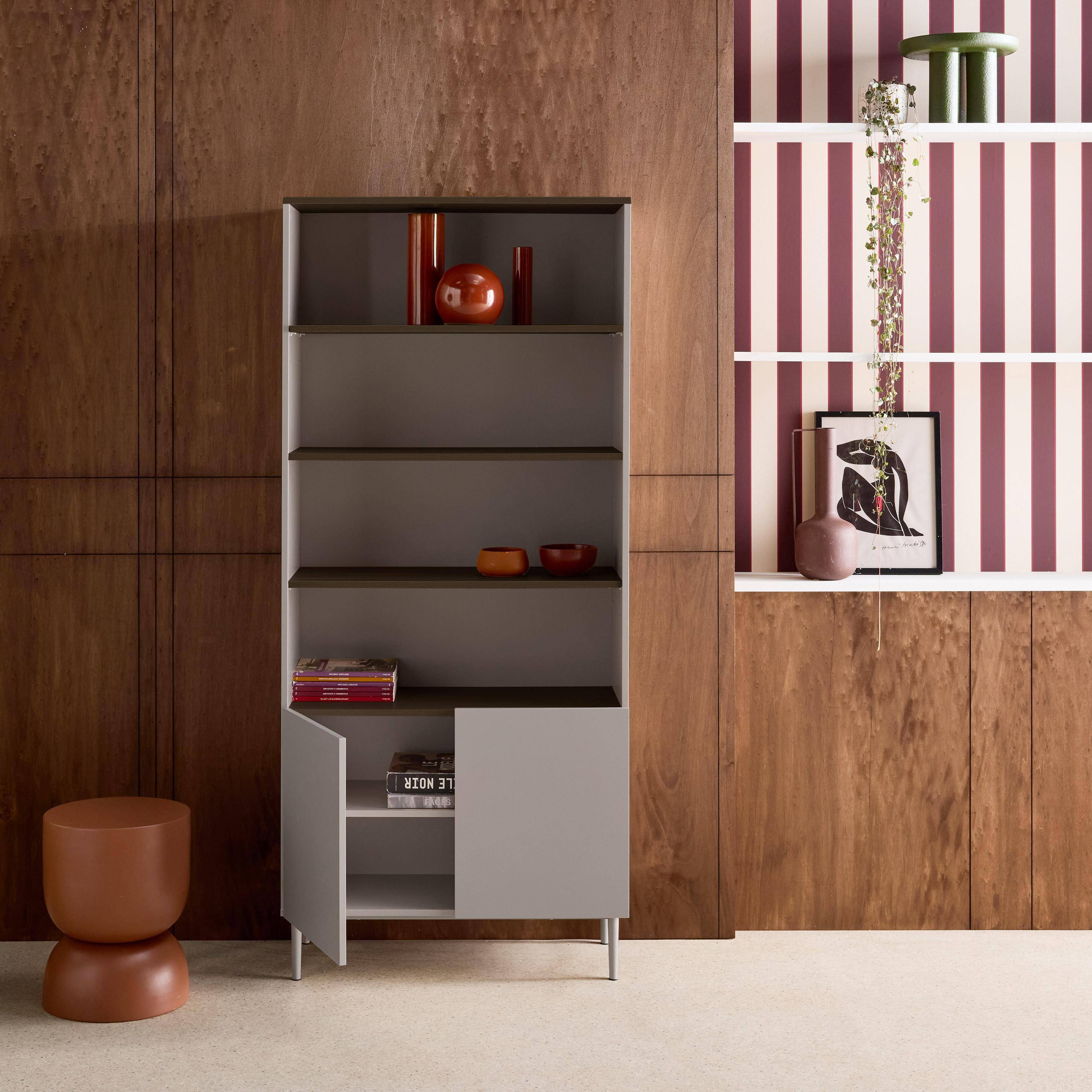 Regał, biblioteka metalowa i dekor drewniany 6 poziomów szary i orzech - Ashton,sweeek,Photo2